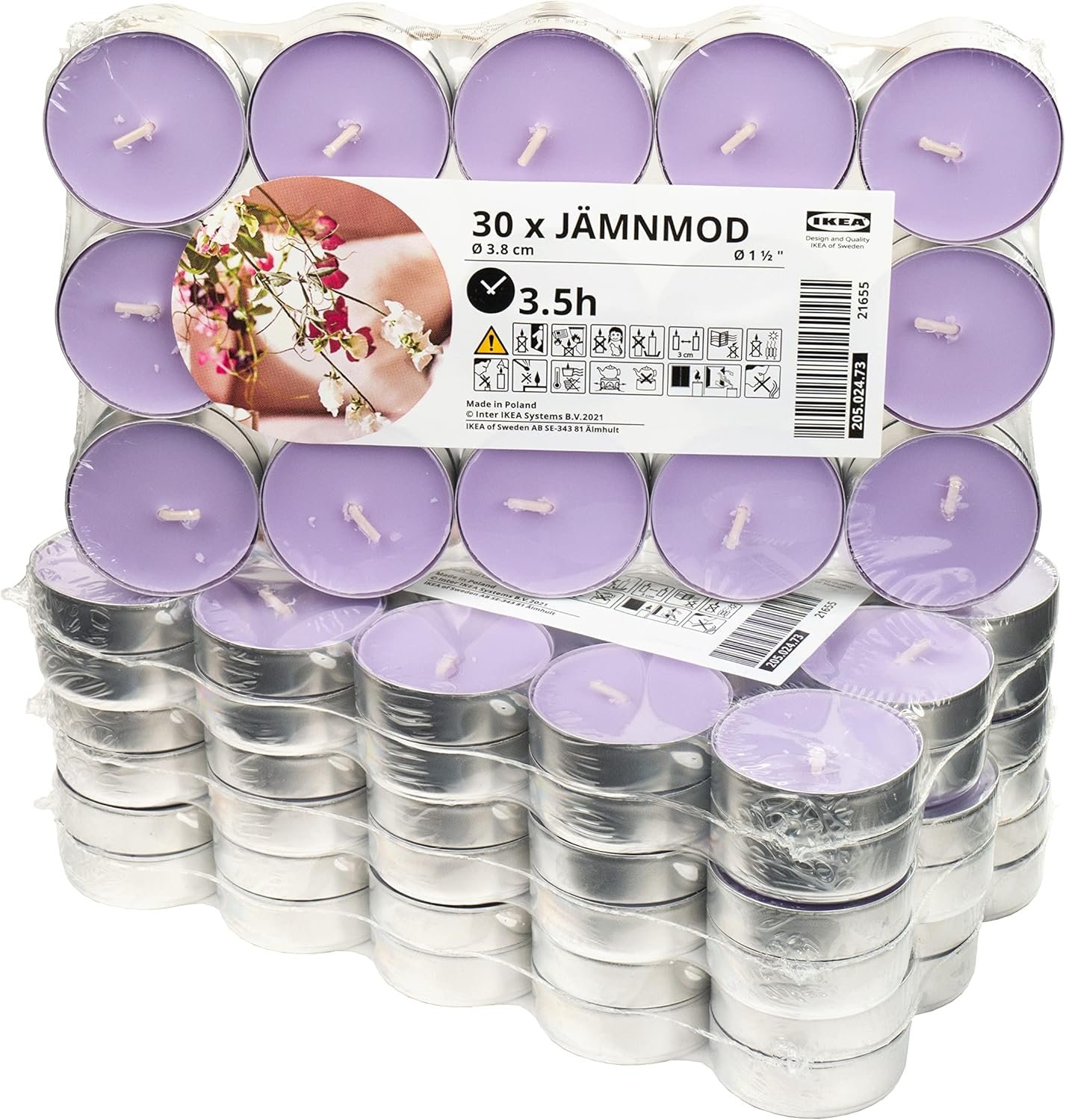 شموع صغيرة معطرة JAMMOND برائحة سويت بي/الليلاك/ندى الصباح من ايكيا، ارجواني، 3.5 ساعة - مجموعة من 120 قطعة - صورة 3