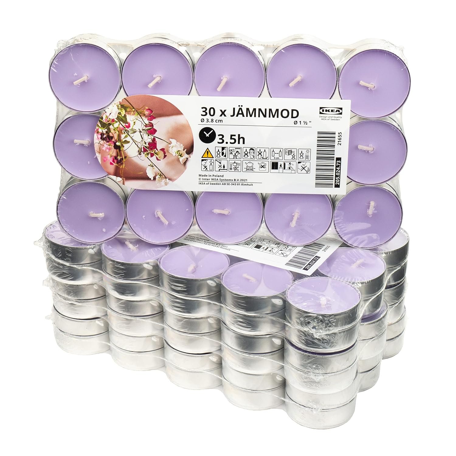 شموع صغيرة معطرة JAMMOND برائحة سويت بي/الليلاك/ندى الصباح من ايكيا، ارجواني، 3.5 ساعة - مجموعة من 120 قطعة - صورة 2