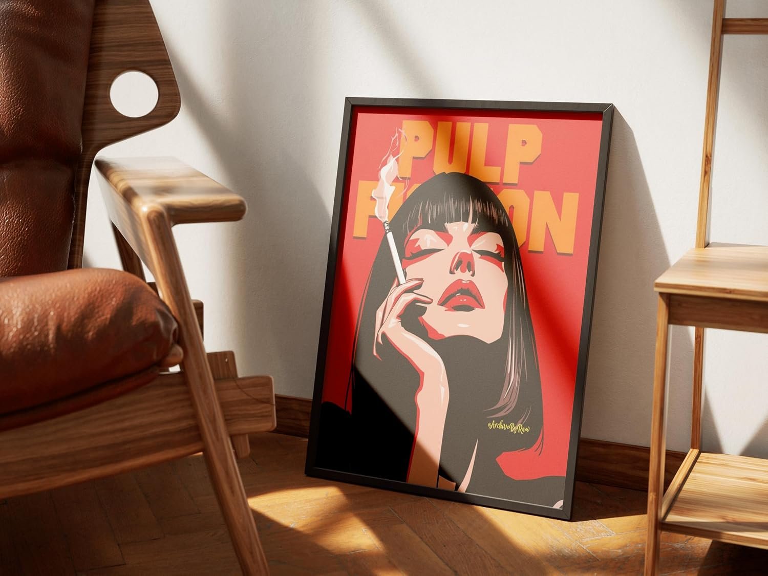 Pulpp Fiction Retro Poster – Iconic Minimalist Smoking Art Print with Black Frame – 40×30 cm Wall Art - صورة 2