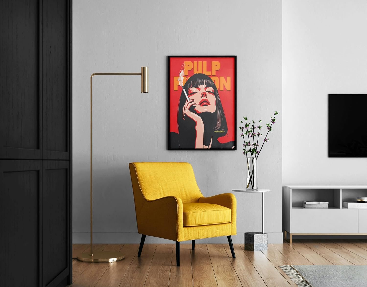 Pulpp Fiction Retro Poster – Iconic Minimalist Smoking Art Print with Black Frame – 40×30 cm Wall Art - صورة 3
