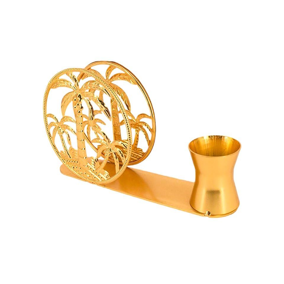 حامل مناديل ذهبي فاخر 2 في 1 بتصميم أشجار النخيل - حامل شموع (Tea Light) وديكور طاولة طعام وبوفيه معدني لامع ومقاوم للصدأ للمناسبات والهدايا. - صورة 9