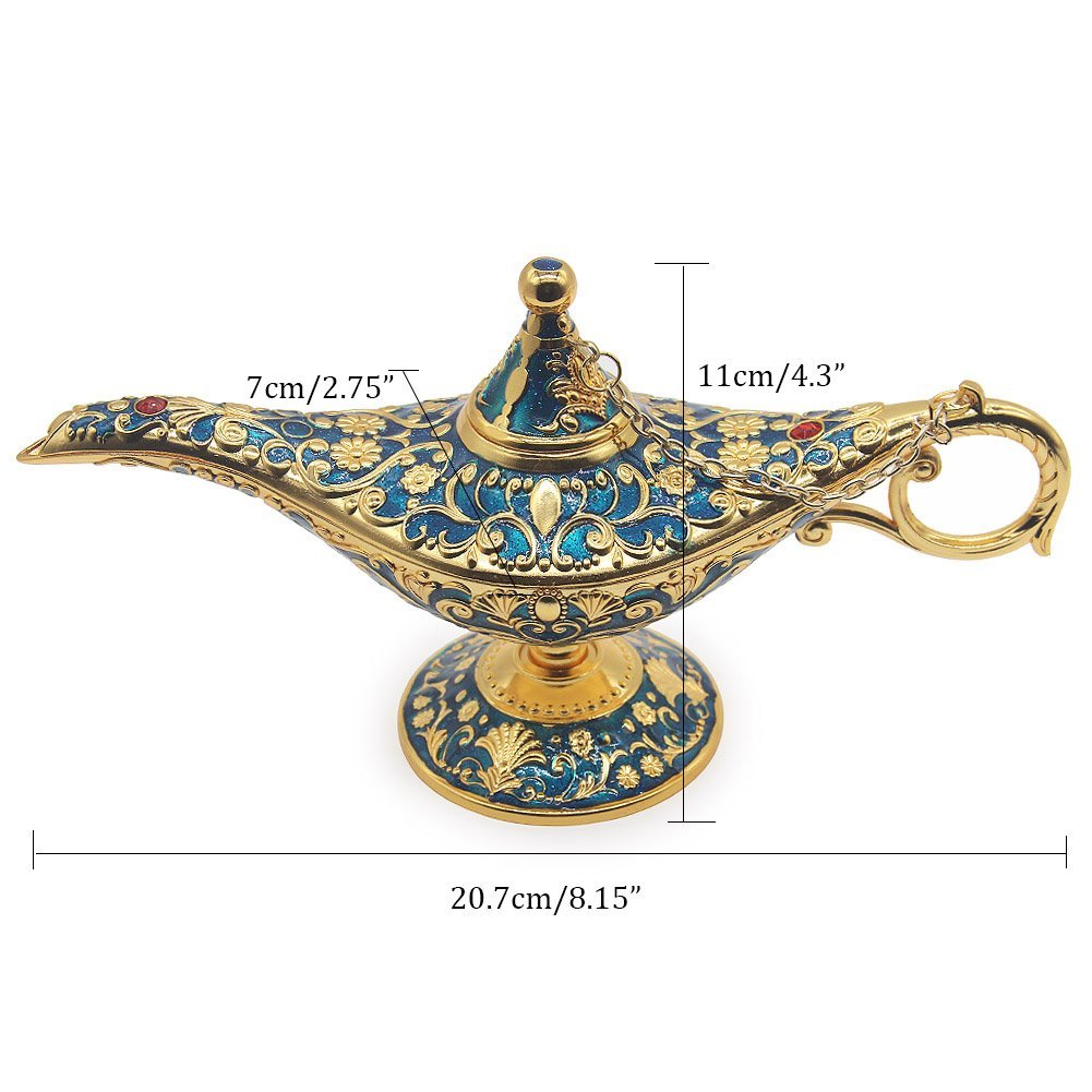 مصباح كلاسيكي فاخر قابل للتجميع بتصميم اسطورة علاء الدين ماجيك جيني لتزيين طاولة المنزل والهدايا، لون ازرق ذهبي - صورة 7