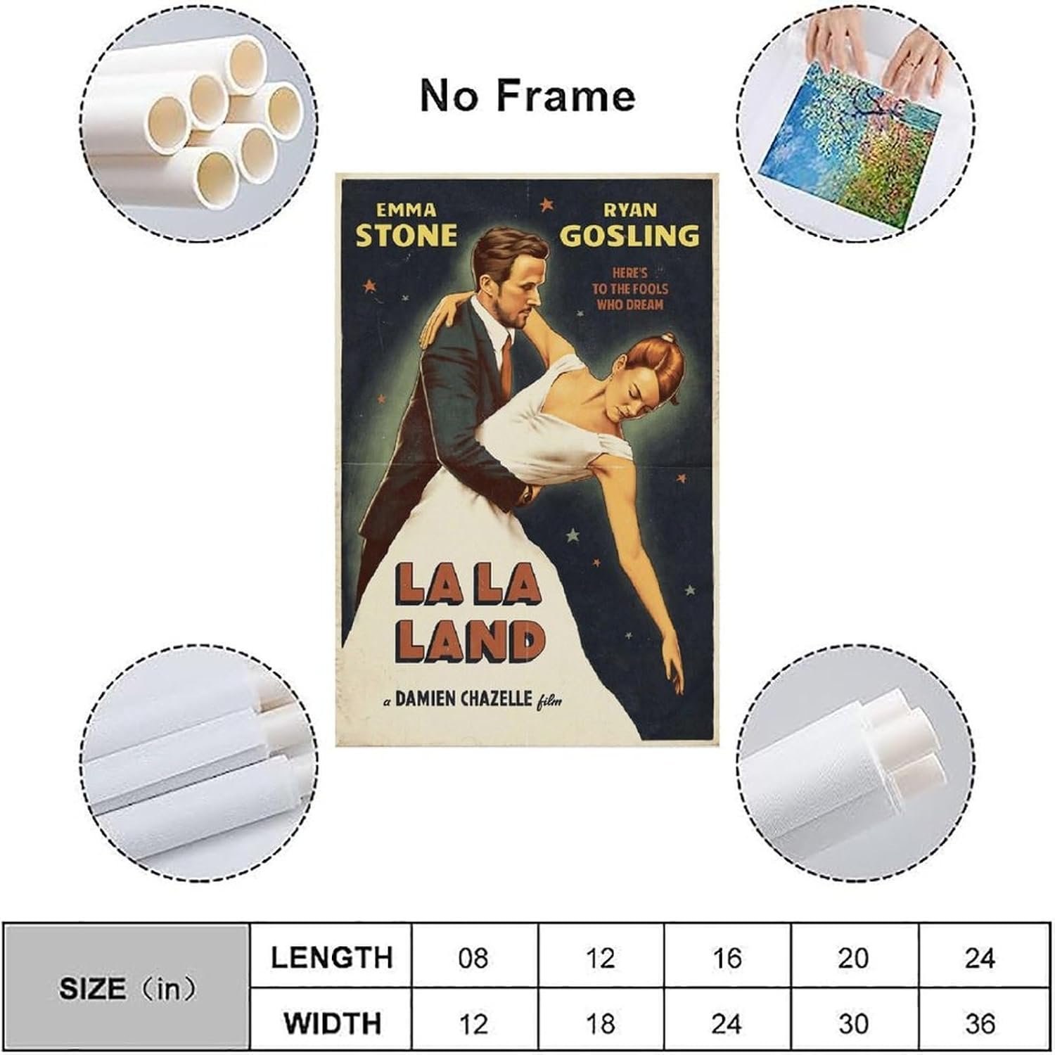 بوستر بتصميم الفيلم الموسيقي لا لا لاند لتزيين غرفة النوم من القماش (30 سم × 45 سم) - صورة 3
