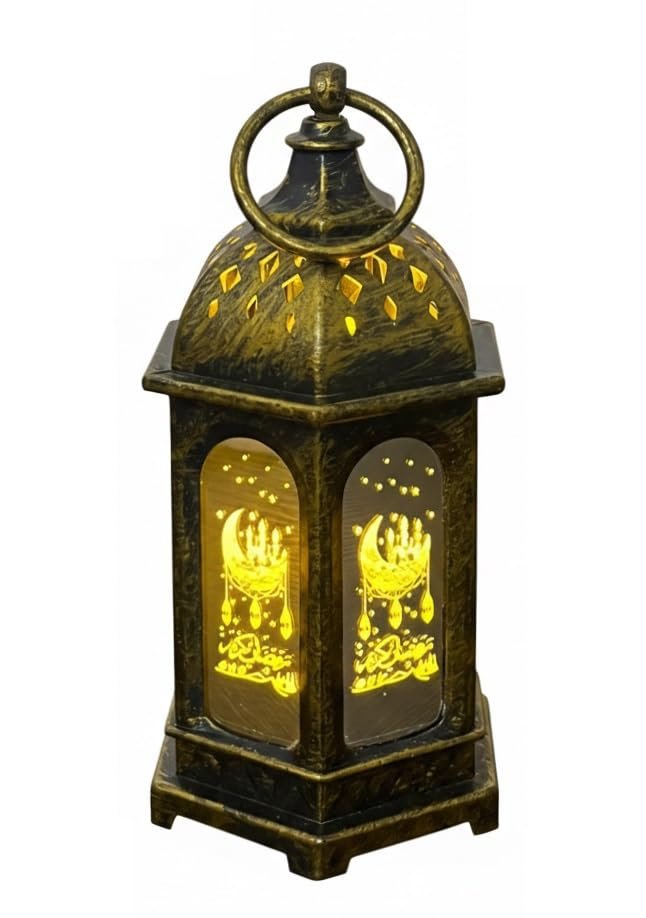 فانوس رمضان صغير فينتاج من ستيلار ستورز، فانوس صغير مزخرف عتيق، فانوس ديكور لسطح الطاولة لرمضان والعيد (ذهبي) - صورة 3