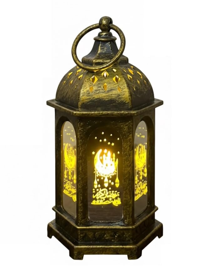 فانوس رمضان صغير فينتاج من ستيلار ستورز، فانوس صغير مزخرف عتيق، فانوس ديكور لسطح الطاولة لرمضان والعيد (ذهبي) - صورة 6