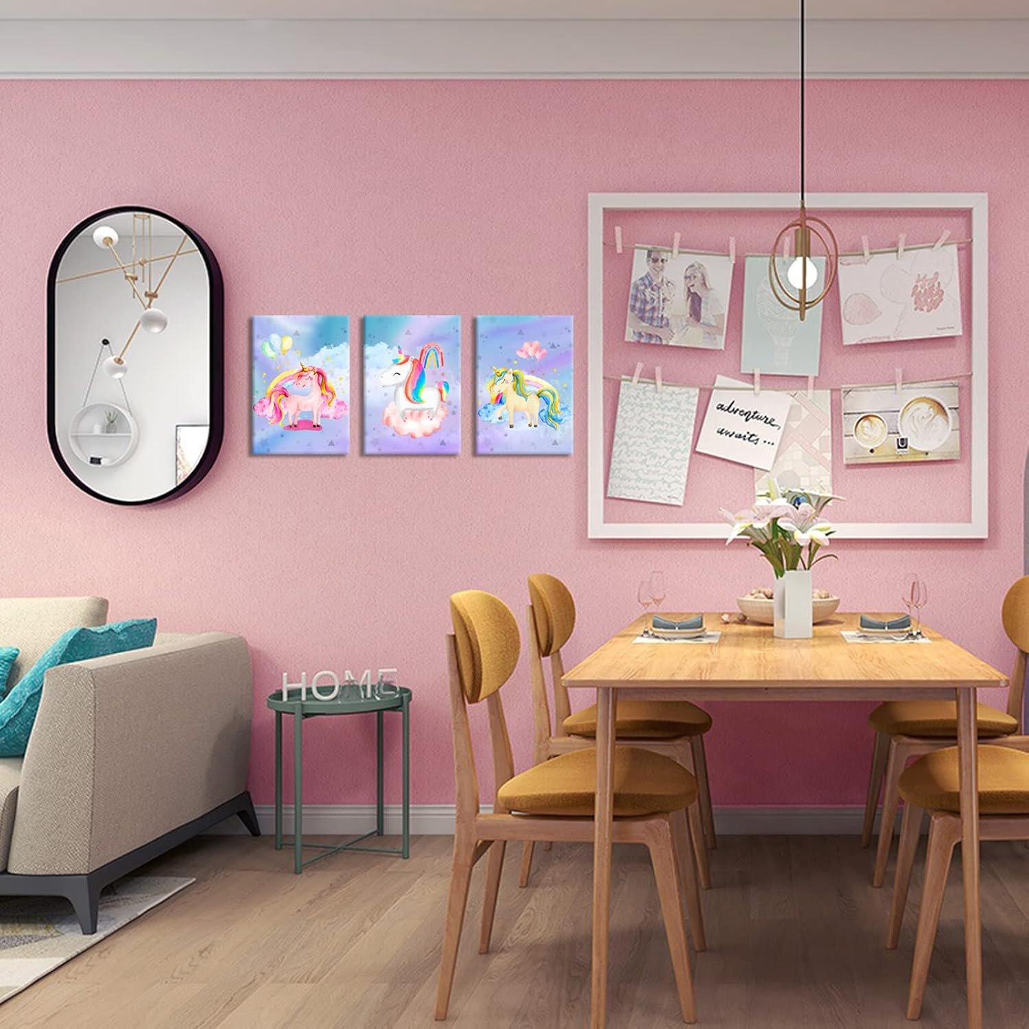 واي يو ايه ان دي لوحة فنية جدارية لديكور غرفة نوم البنات بتصميم يونيكورن - صور قماشية بالوان قوس قزح المنزل وحضانة الاطفال - لوحات بوسترات باطار مائية - صورة 3
