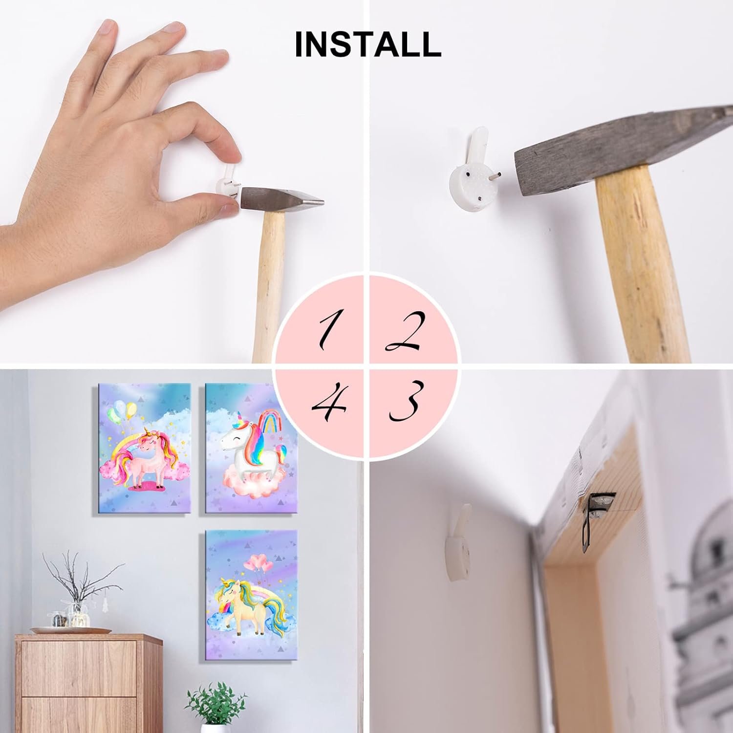 واي يو ايه ان دي لوحة فنية جدارية لديكور غرفة نوم البنات بتصميم يونيكورن - صور قماشية بالوان قوس قزح المنزل وحضانة الاطفال - لوحات بوسترات باطار مائية - صورة 6