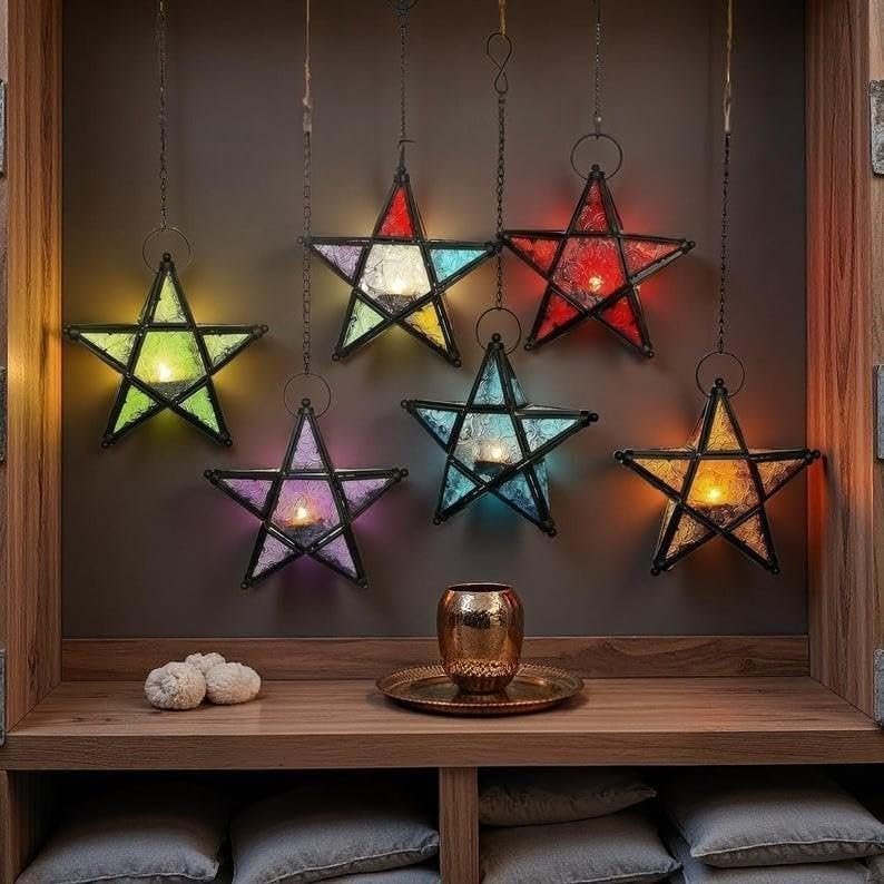 فوانيس رمضان مغربية بستة نظارات ملونة، 30 سم - صورة 6