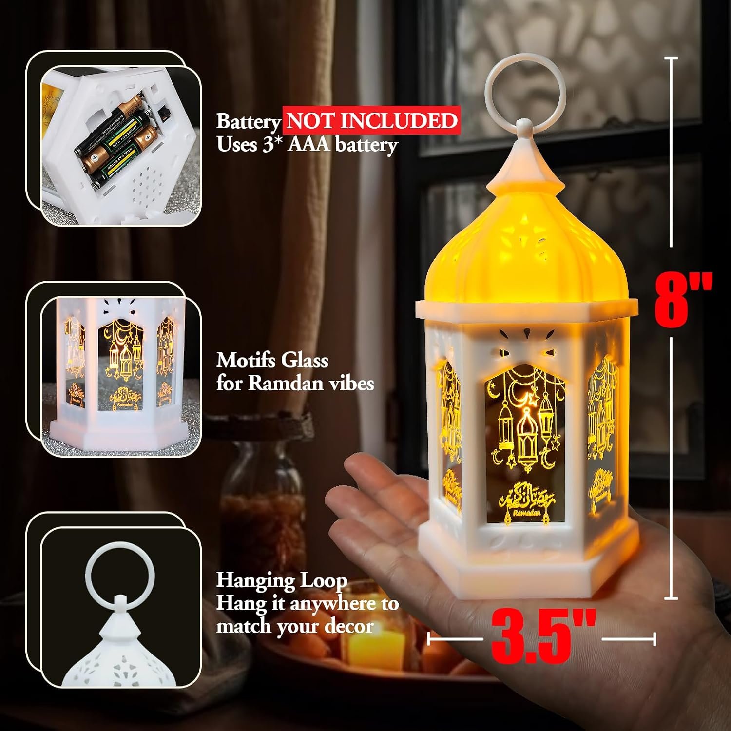 مجموعة فوانيس رمضان من كابيست، ديكورات رمضان للمنزل والطاولة والحائط والأماكن الخارجية، هدايا رمضان للأطفال، ديكور رمضان بطول 20 سم، 2 قطعة - صورة 5