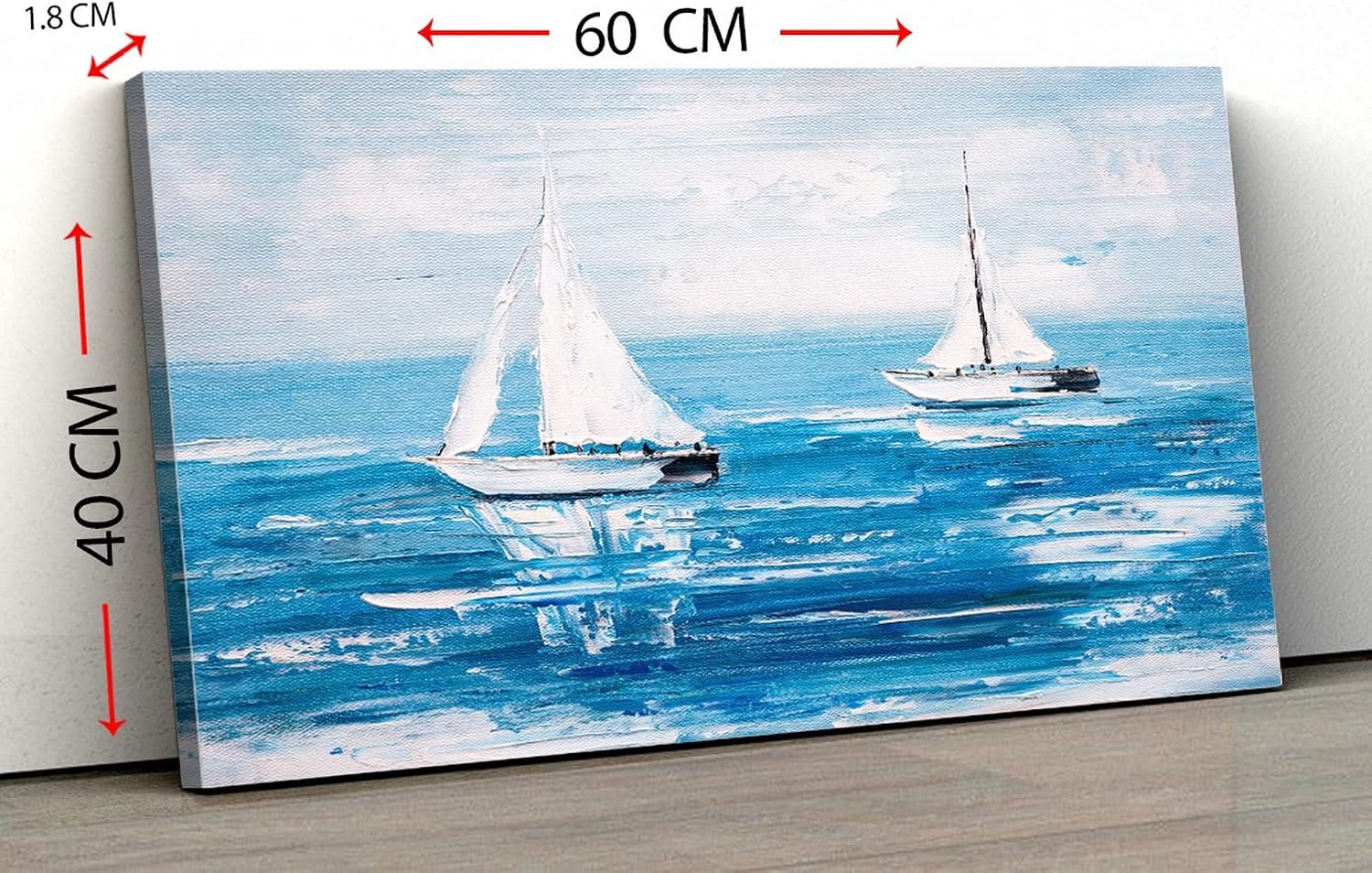 لوحة فنية جدارية من الكانفس، صورة تجريدية باطار لقارب ابحار، 60 × 40 سم، أزرق - صورة 5