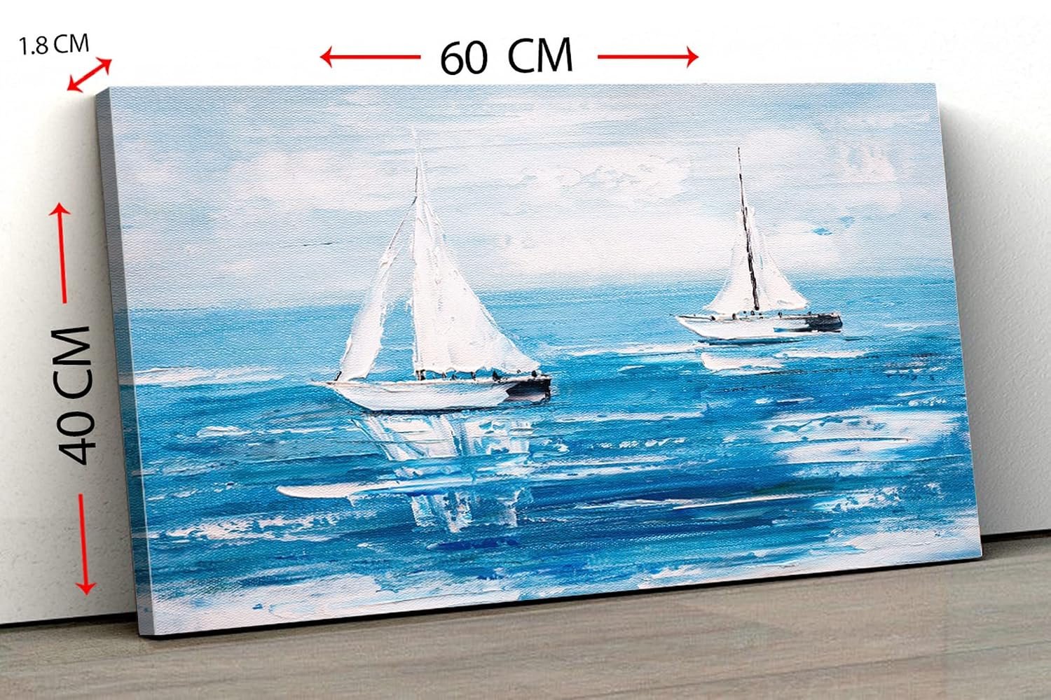 لوحة فنية جدارية من الكانفس، صورة تجريدية باطار لقارب ابحار، 60 × 40 سم، أزرق - صورة 7