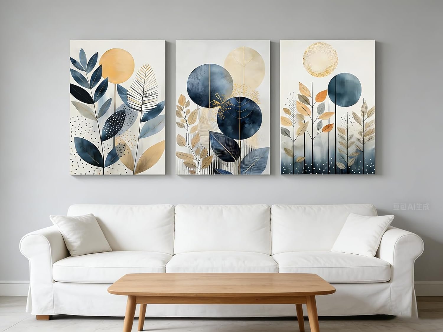 PIGPIGFLY Modern Canvas Picture Set 3-Piece 30 x 40 cm with Wooden Frame - Wall Pictures for Living Room & Bedroom, Abstract Pictures and Wall Decoration - صورة 2