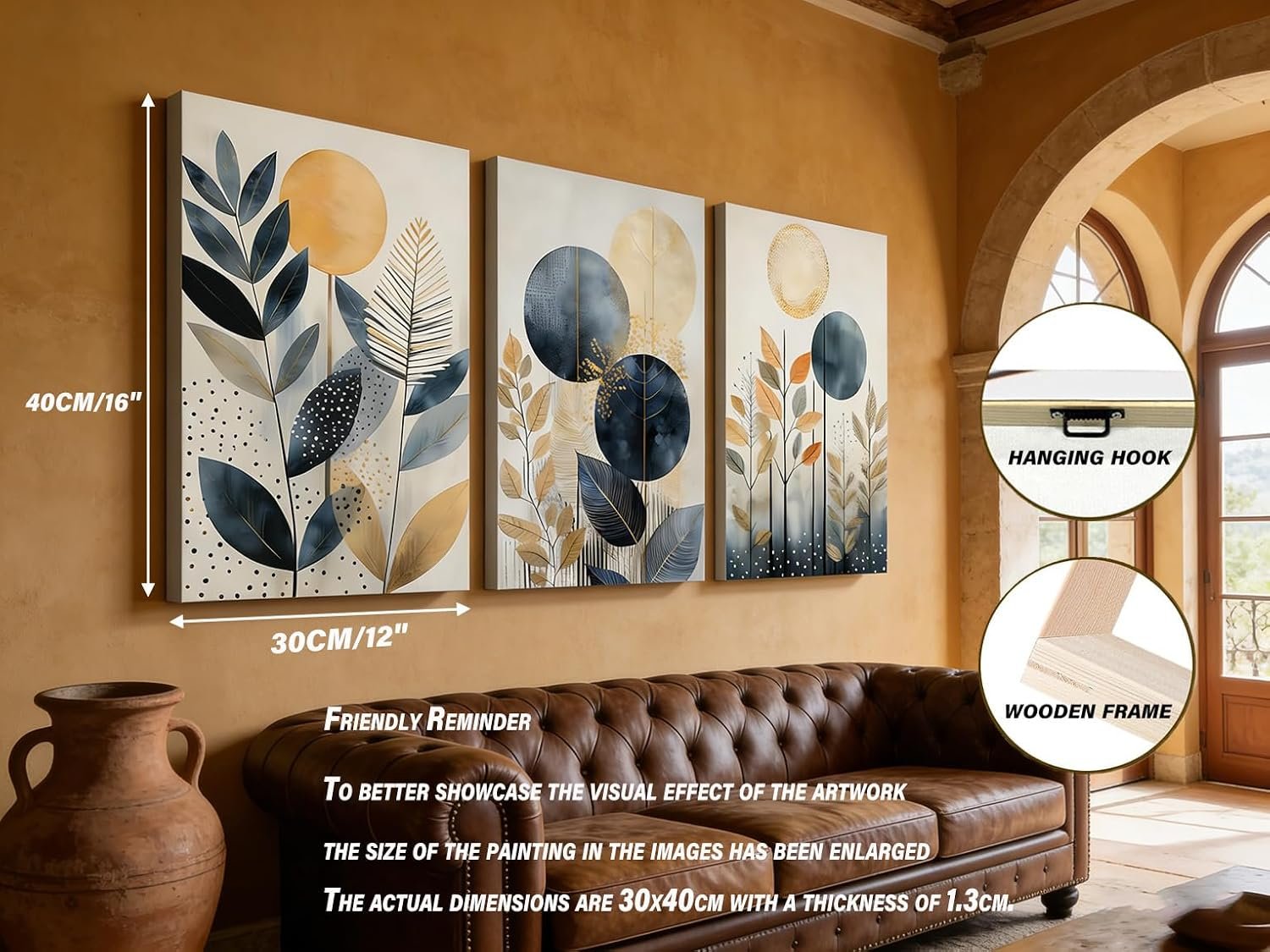 PIGPIGFLY Modern Canvas Picture Set 3-Piece 30 x 40 cm with Wooden Frame - Wall Pictures for Living Room & Bedroom, Abstract Pictures and Wall Decoration - صورة 5