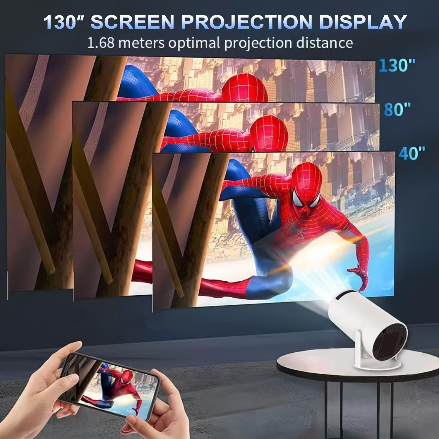 جهاز بروجكتور صغير محمول 4K 1080P FHD متوافق مع اندرويد 11 ونتفليكس يدعم واي فاي 6، بلوتوث 5.0، دوران 180 درجة، جهاز بروجكتور للعرض المسرح المنزلي الصغير مع تصحيح تلقائي للانحراف - صورة 7