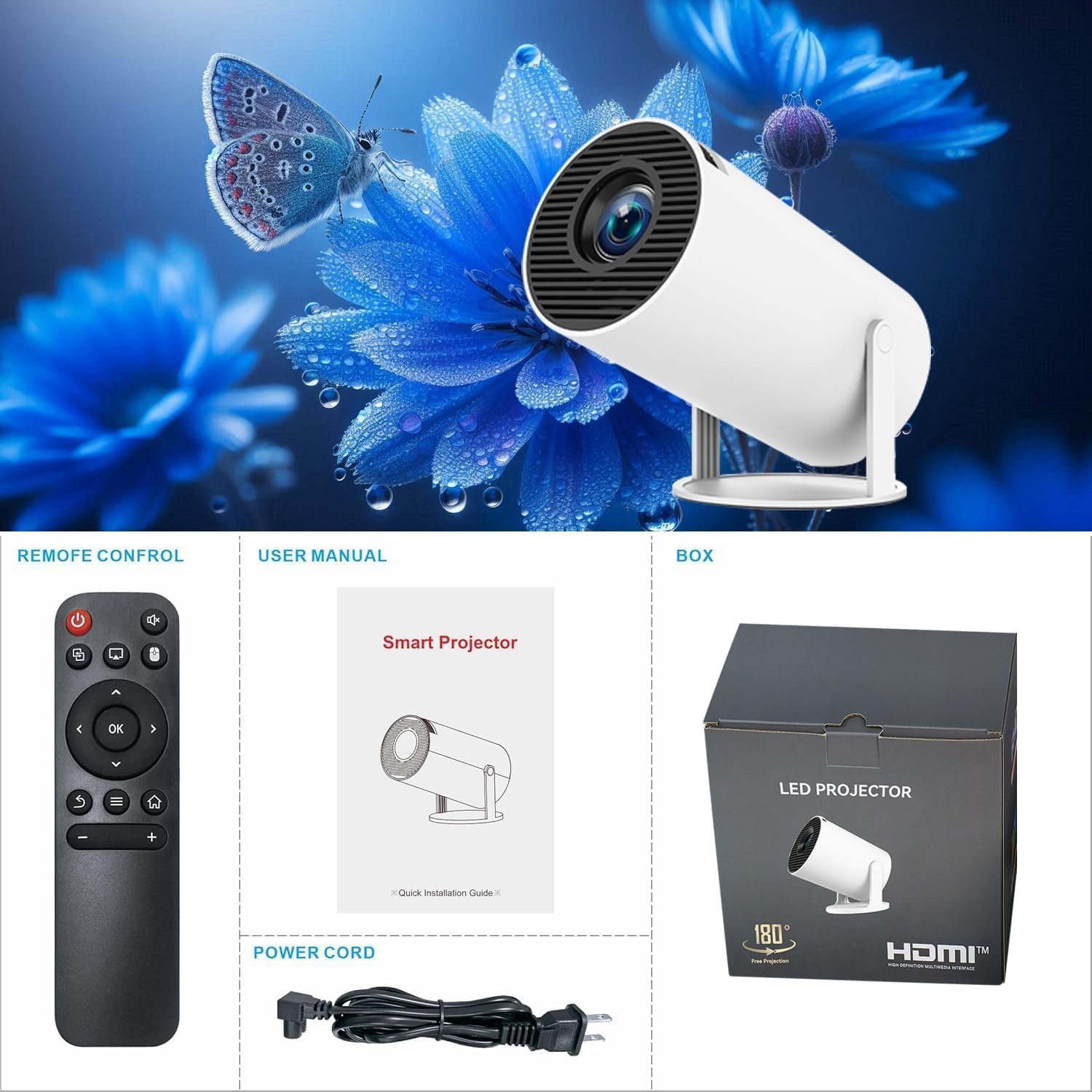 جهاز بروجكتور صغير محمول 4K 1080P FHD متوافق مع اندرويد 11 ونتفليكس يدعم واي فاي 6، بلوتوث 5.0، دوران 180 درجة، جهاز بروجكتور للعرض المسرح المنزلي الصغير مع تصحيح تلقائي للانحراف - صورة 10