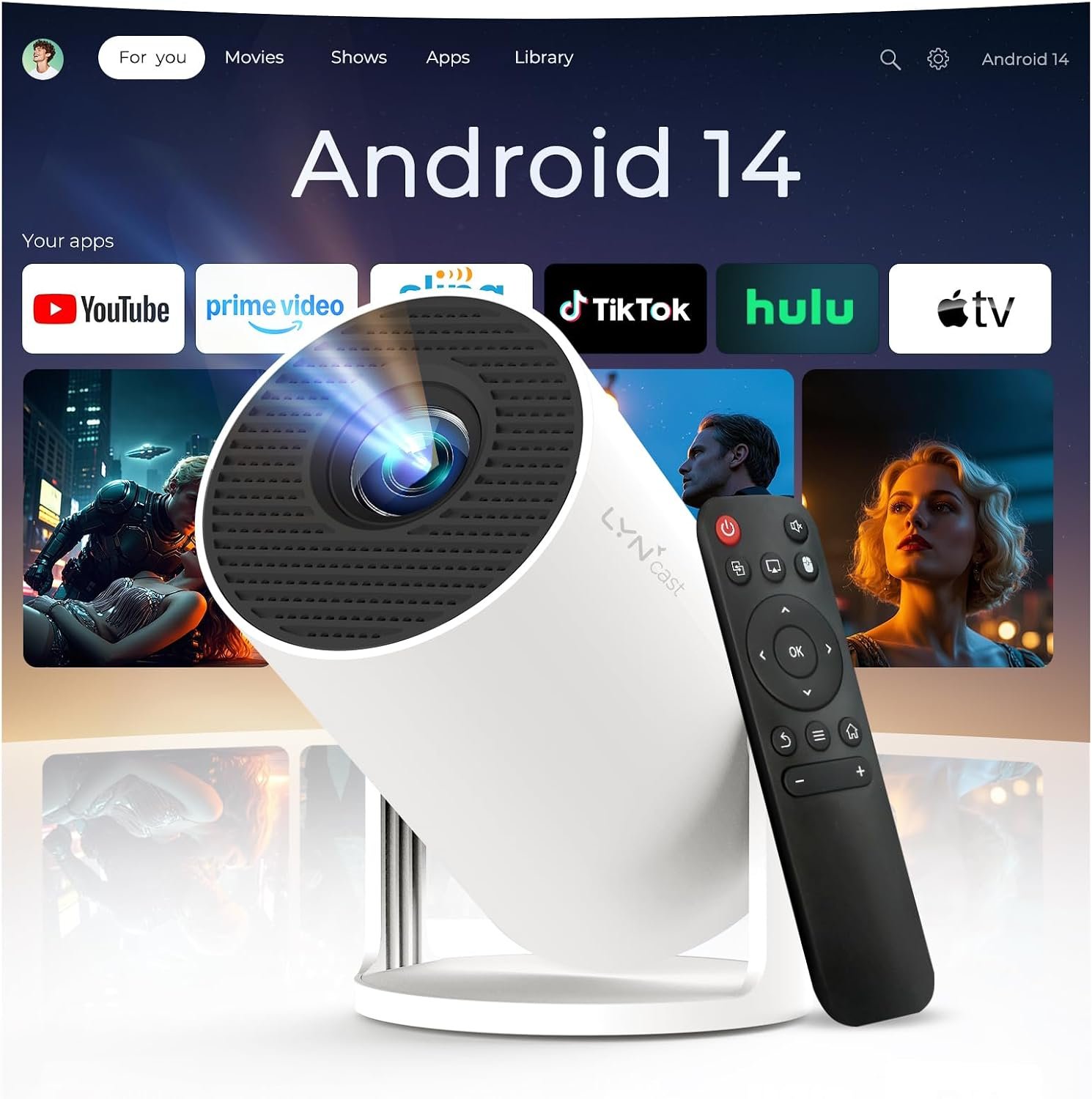 [تطبيقات مدمجة وترقية 2025] بروجكتور ذكي مزود بواي فاي 6 وبلوتوث 5.4، 1080 بيكسل 4K عالي الدقة HD، تصحيح انحراف تلقائي 360 درجة، سينما محمولة صغيرة لنظامي iOS/أندرويد.