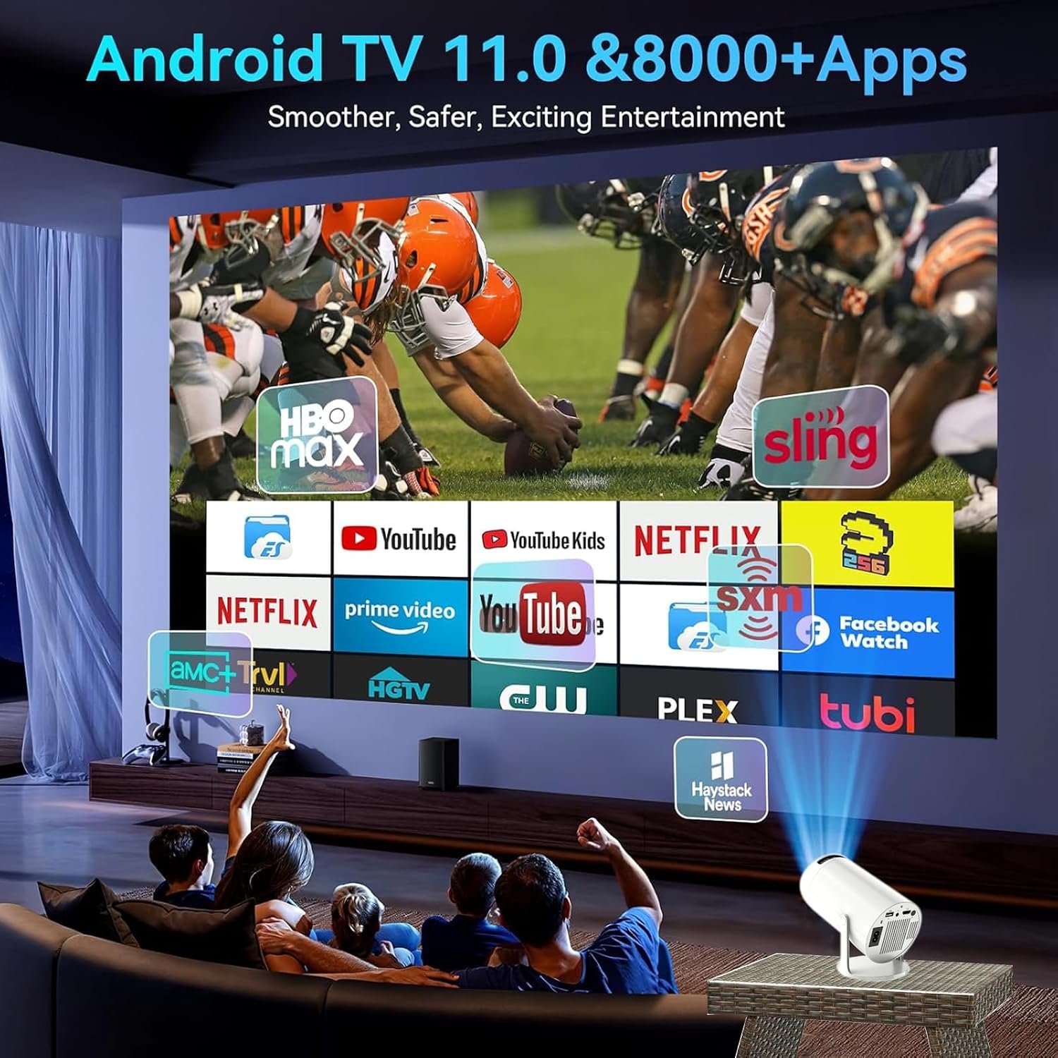 جهاز عرض HY300 مع واي فاي 6 وبلوتوث 4K 1080P يدعم صغير محمول قابل للدوران 180 درجة 150 انش، افلام تلقائي متوافق اللابتوب والكمبيوتر والهواتف الذكية - صورة 6