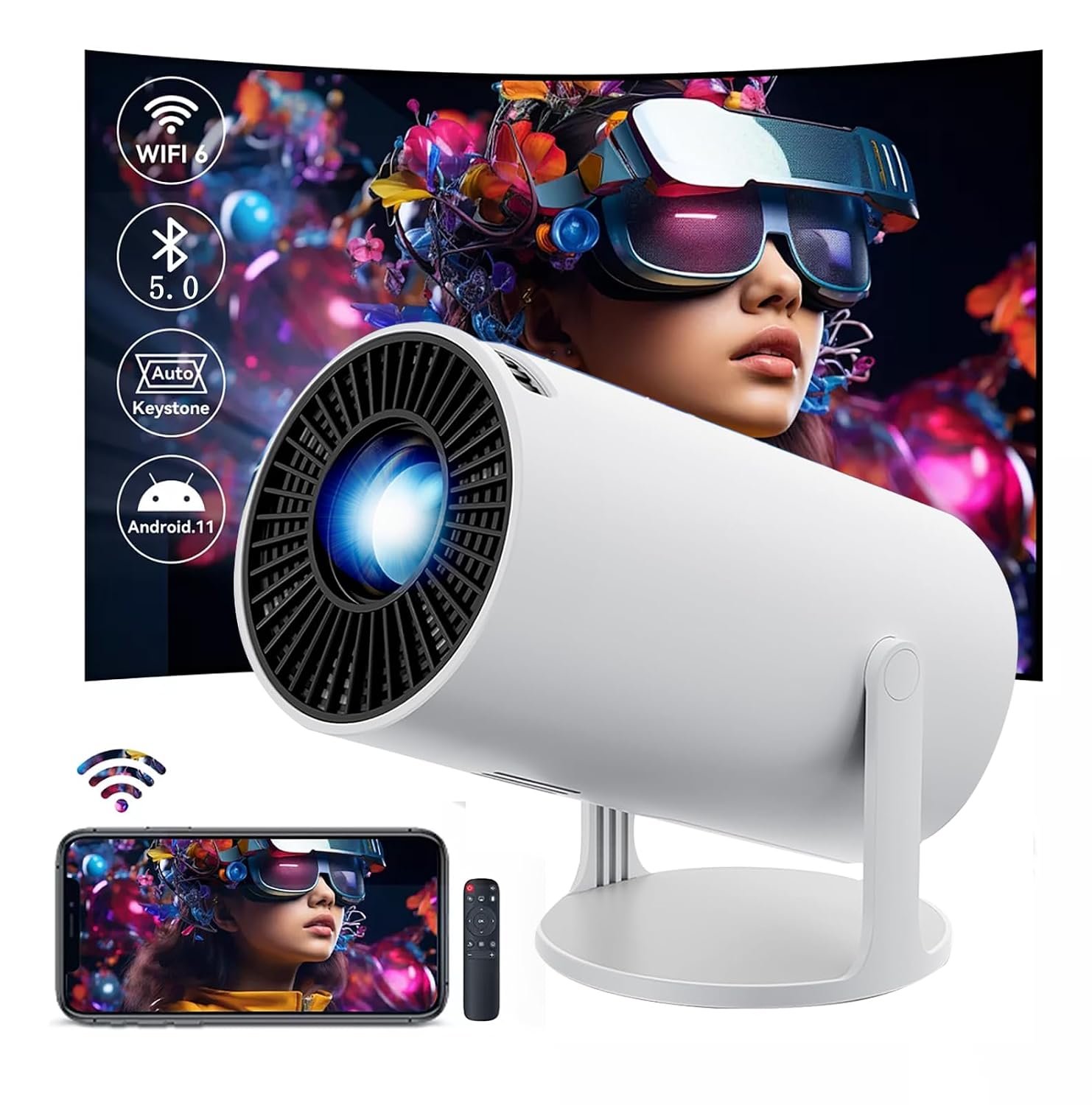 جهاز عرض HY300 مع واي فاي 6 وبلوتوث 4K 1080P يدعم صغير محمول قابل للدوران 180 درجة 150 انش، افلام تلقائي متوافق اللابتوب والكمبيوتر والهواتف الذكية - صورة 8