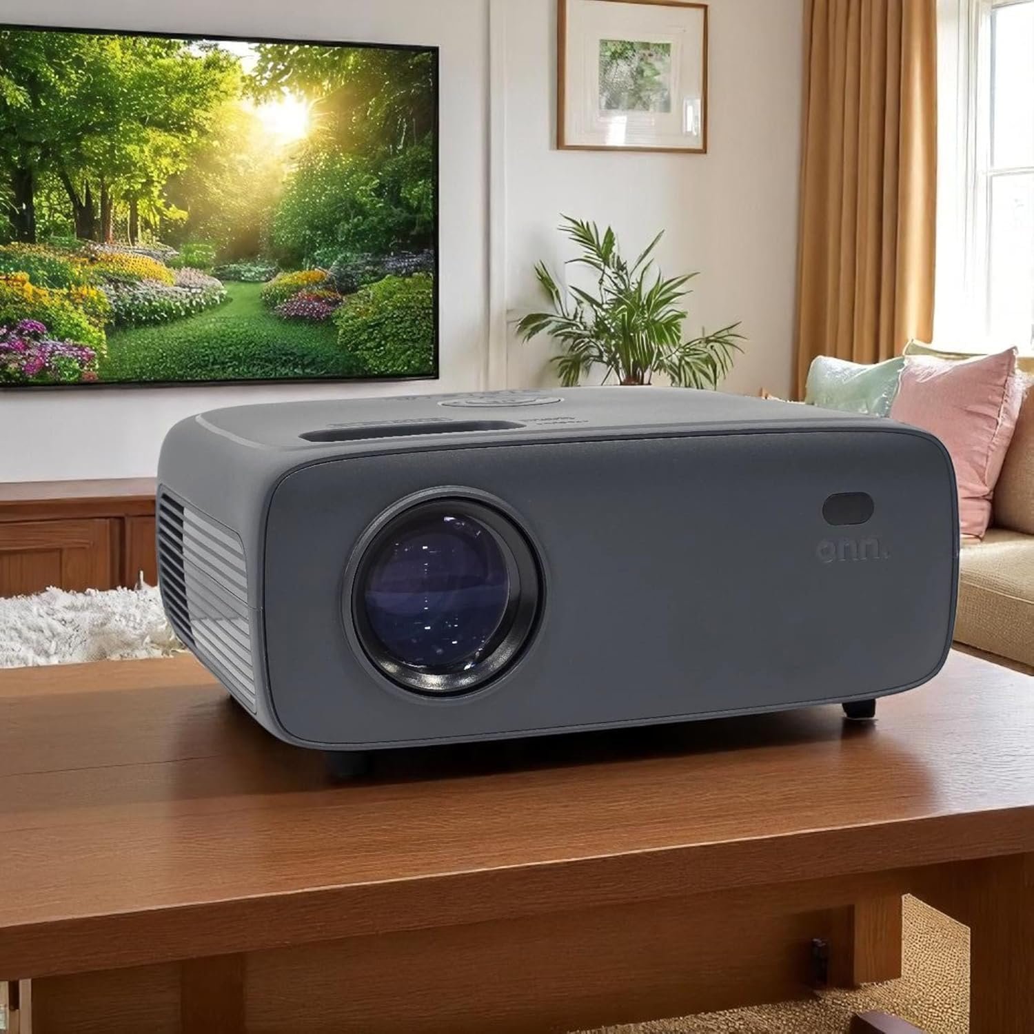 جهاز عرض سينمائي منزلي اون بشاشة ال سي دي HD عالي الدقة بدقة 1080 بكسل، جاهز للبث، كابل HDMI بطول 6 أقدام، مكبر صوت بقوة 5 واط، جهاز تحكم عن بُعد، حجم صورة يتراوح بين 32-210... - صورة 2