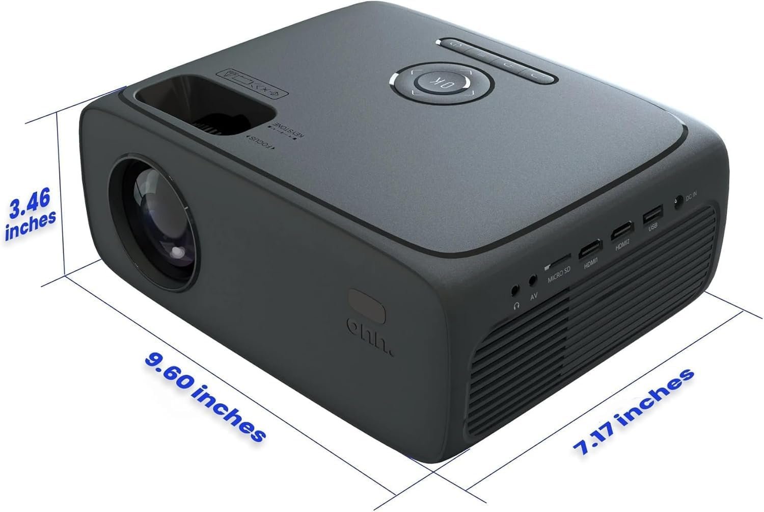 جهاز عرض سينمائي منزلي اون بشاشة ال سي دي HD عالي الدقة بدقة 1080 بكسل، جاهز للبث، كابل HDMI بطول 6 أقدام، مكبر صوت بقوة 5 واط، جهاز تحكم عن بُعد، حجم صورة يتراوح بين 32-210... - صورة 7