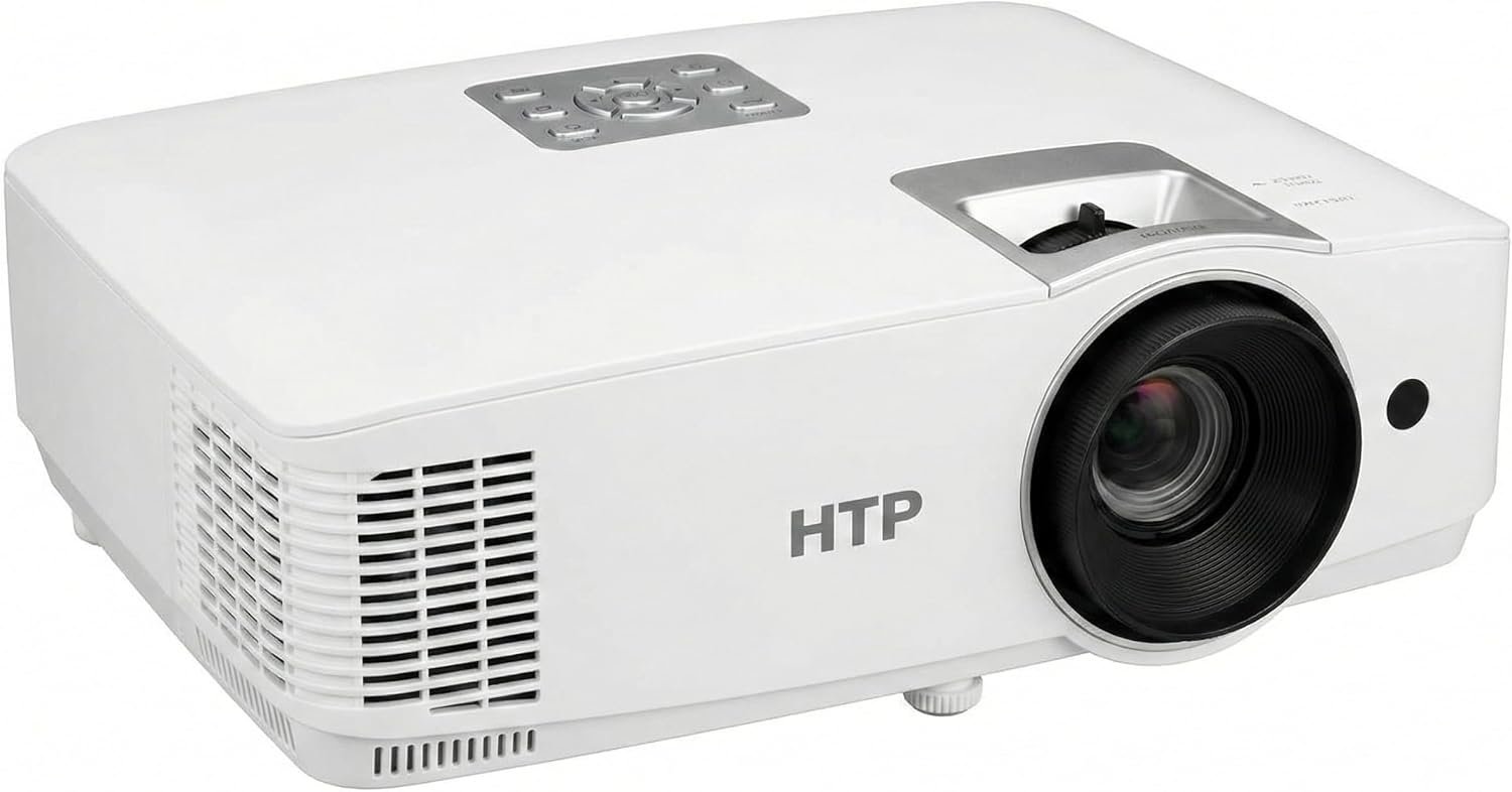 HTP جهاز عرض مسرح منزلي - بروجيكتور عرض منزلي لعمل سينما - جهاز عرض فيديو عالي السطوع 3000 لومن للافلام الداخلية والخارجية والالعاب والعروض التقديمية - متوافق مع HDMI وUSB