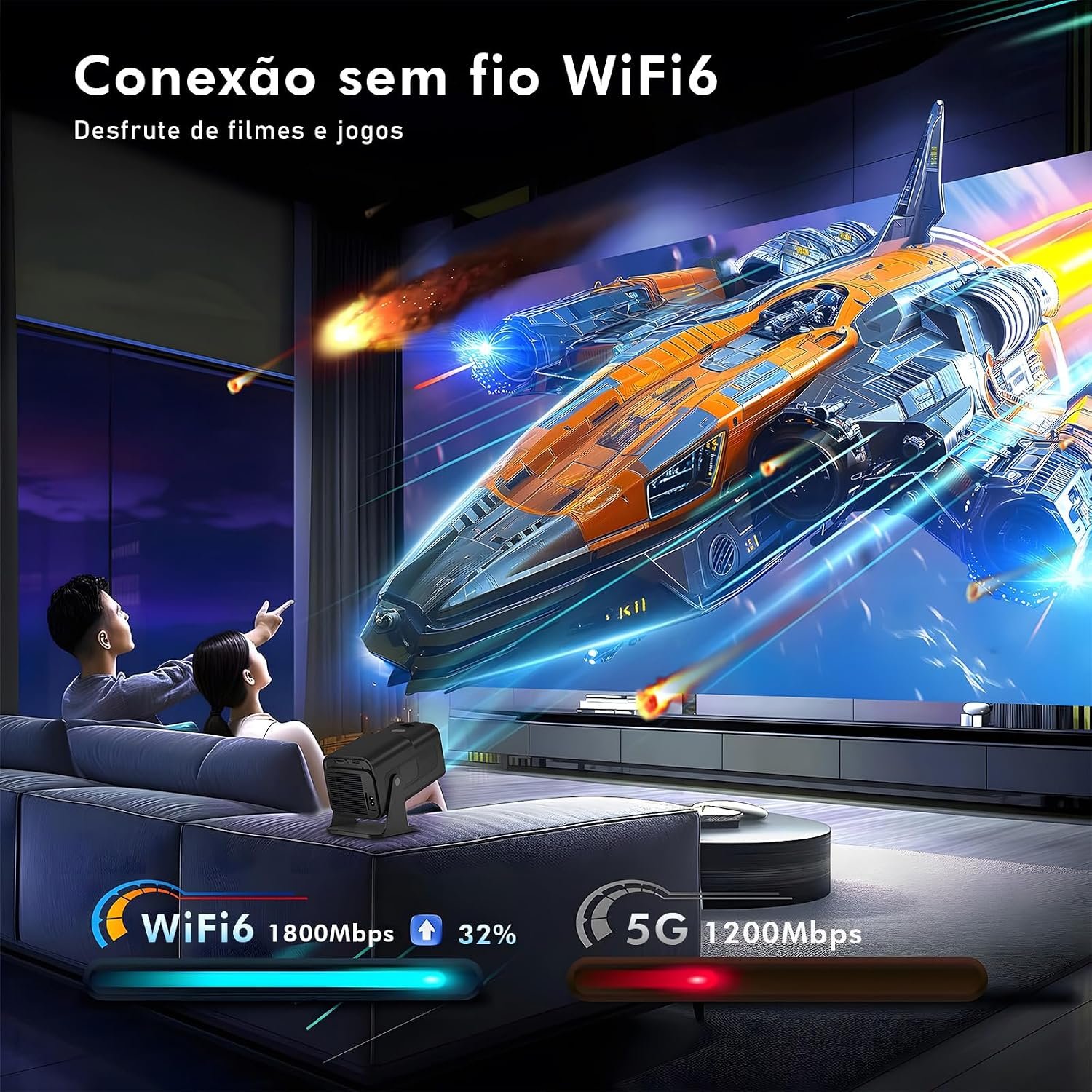 جهاز عرض ذكي صغير محمول HY320 شبكة الجيل الخامس 5G واي فاي 6 بلوتوث 5.0 أندرويد 11، FHD 4K، تصحيح الانحراف الأفقي ليد، جهاز عرض دوار 180 درجة للموبايل (قابس أوروبي) من نو 2... - صورة 2
