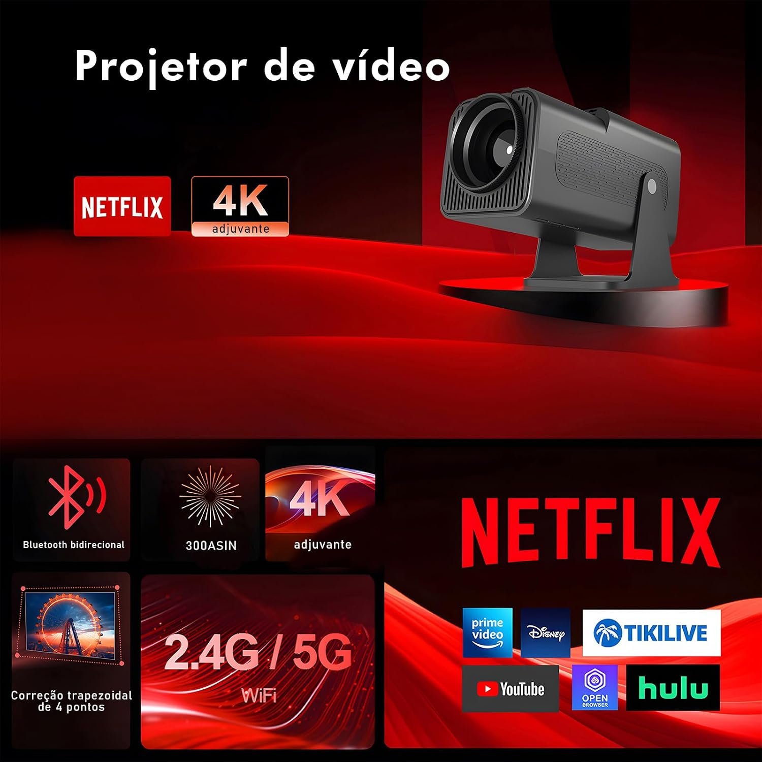 جهاز عرض ذكي صغير محمول HY320 شبكة الجيل الخامس 5G واي فاي 6 بلوتوث 5.0 أندرويد 11، FHD 4K، تصحيح الانحراف الأفقي ليد، جهاز عرض دوار 180 درجة للموبايل (قابس أوروبي) من نو 2... - صورة 3