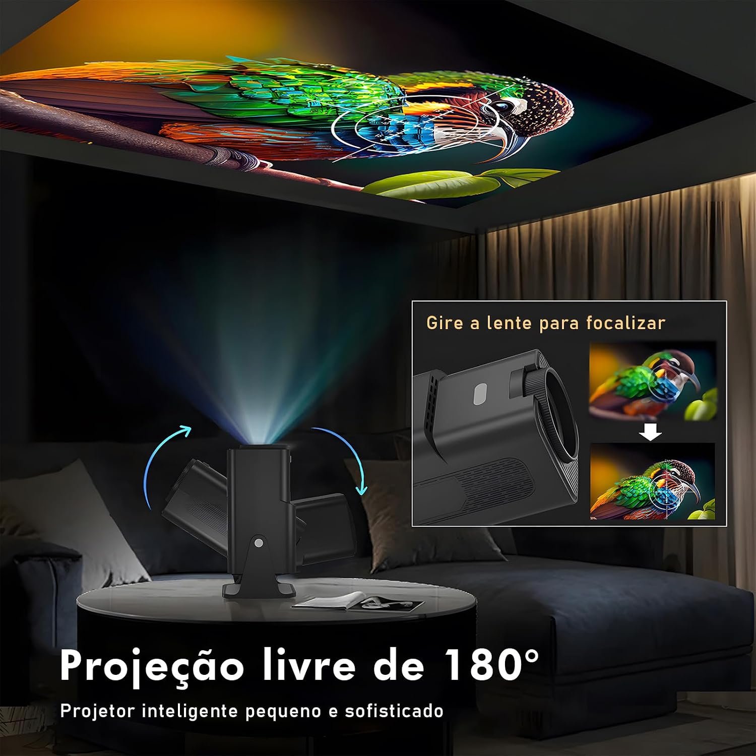 جهاز عرض ذكي صغير محمول HY320 شبكة الجيل الخامس 5G واي فاي 6 بلوتوث 5.0 أندرويد 11، FHD 4K، تصحيح الانحراف الأفقي ليد، جهاز عرض دوار 180 درجة للموبايل (قابس أوروبي) من نو 2... - صورة 4