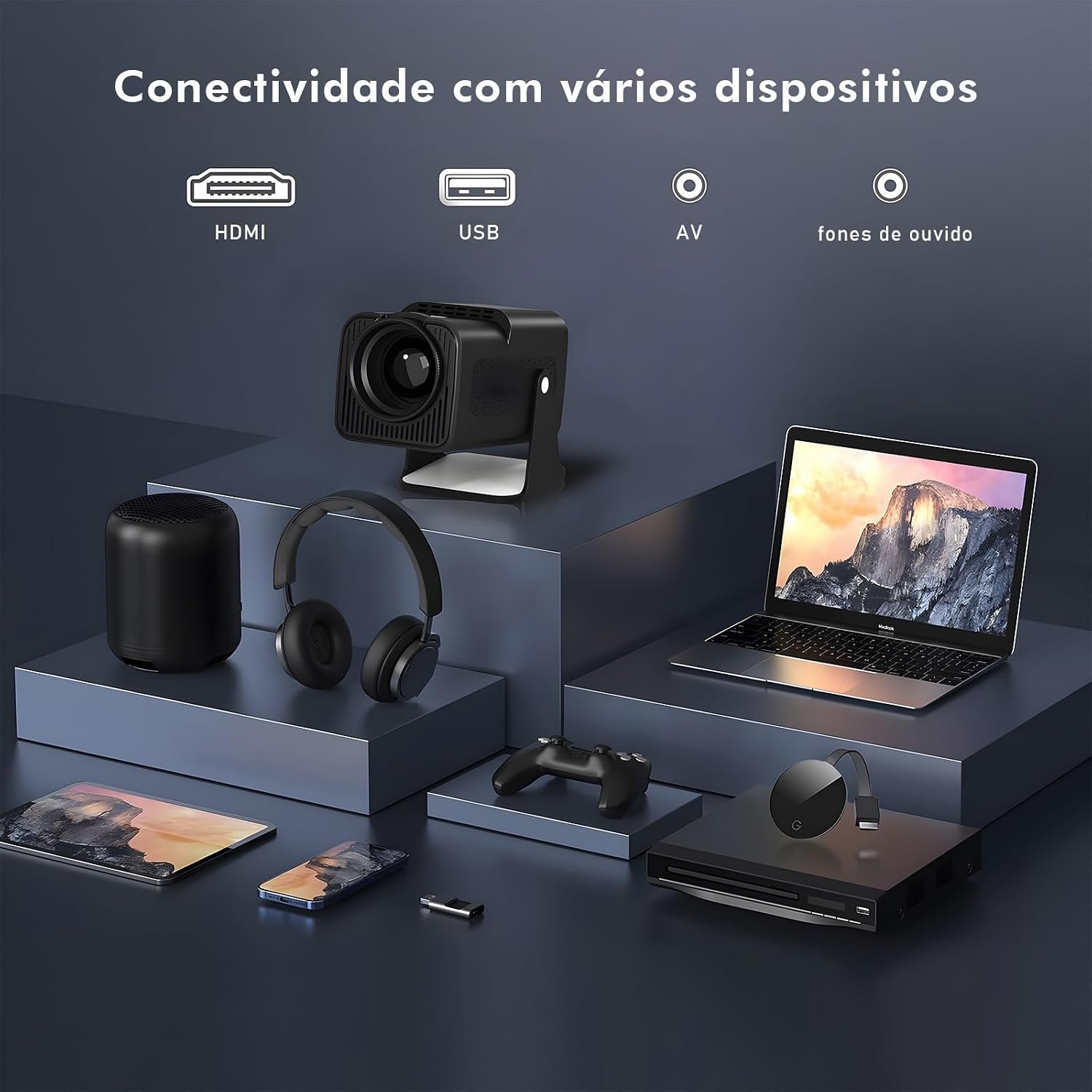 جهاز عرض ذكي صغير محمول HY320 شبكة الجيل الخامس 5G واي فاي 6 بلوتوث 5.0 أندرويد 11، FHD 4K، تصحيح الانحراف الأفقي ليد، جهاز عرض دوار 180 درجة للموبايل (قابس أوروبي) من نو 2... - صورة 5
