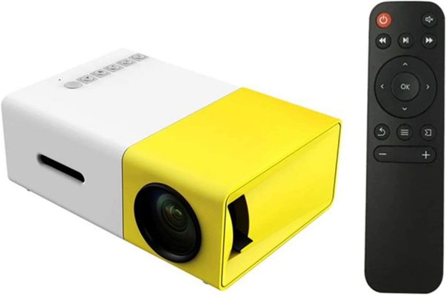 جهاز عرض ليد بدقة 1080 بكسل من موتيم الة بجودة عالية الدقة HD ومنفذ USB وايه في وفتحة بطاقات تي اف وريموت كنترول بديل بجيب صغير للاب توب والكمبيوتر بقابس بريطاني YG300 لون اصفر...