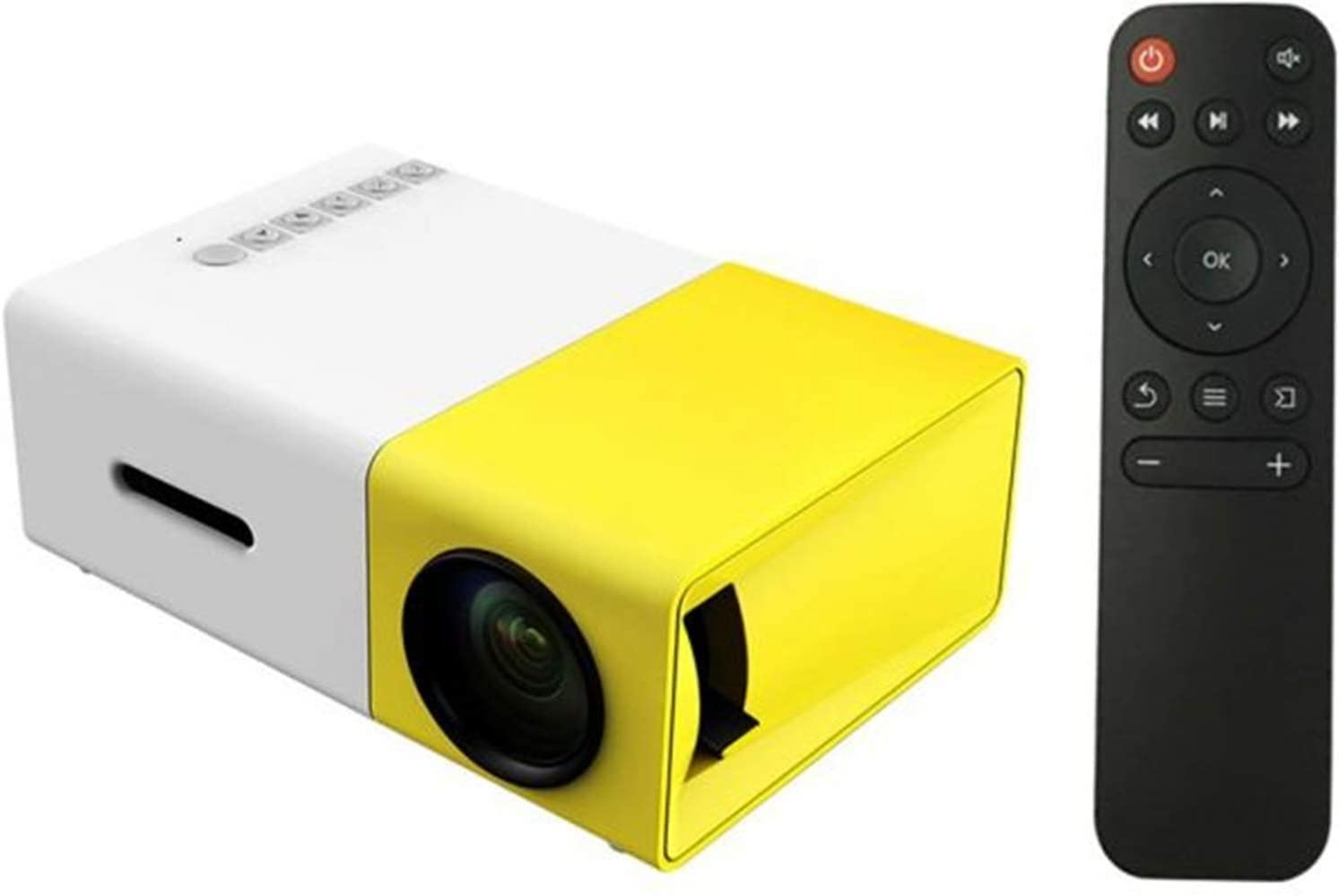 جهاز عرض ليد بدقة 1080 بكسل من موتيم الة بجودة عالية الدقة HD ومنفذ USB وايه في وفتحة بطاقات تي اف وريموت كنترول بديل بجيب صغير للاب توب والكمبيوتر بقابس بريطاني YG300 لون اصفر... - صورة 6