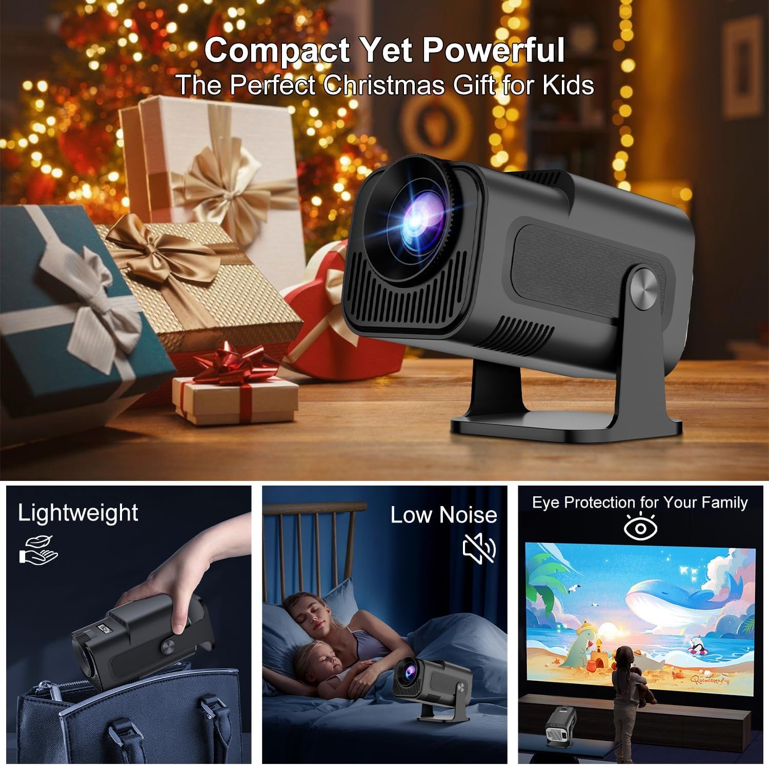جهاز عرض ذكي 4K 1080P مع تطبيقات مدمجة، بلوتوث واي فاي، كيستون تلقائي، عرض قصير وقابل للتعديل 270° - صغير محمول للأفلام الخارجية HY320 HY300 (أسود) - صورة 2
