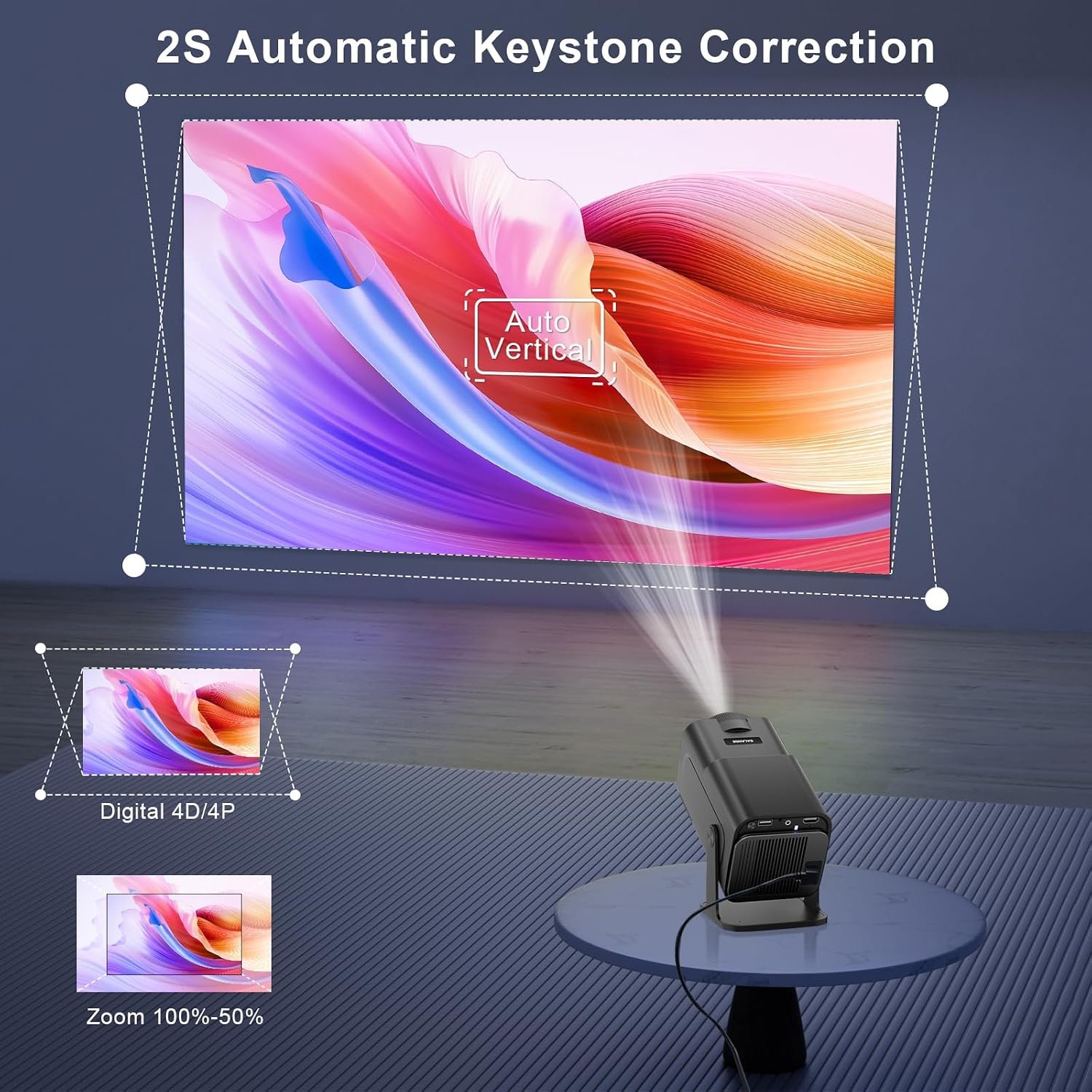 جهاز عرض ذكي 4K 1080P مع تطبيقات مدمجة، بلوتوث واي فاي، كيستون تلقائي، عرض قصير وقابل للتعديل 270° - صغير محمول للأفلام الخارجية HY320 HY300 (أسود) - صورة 5