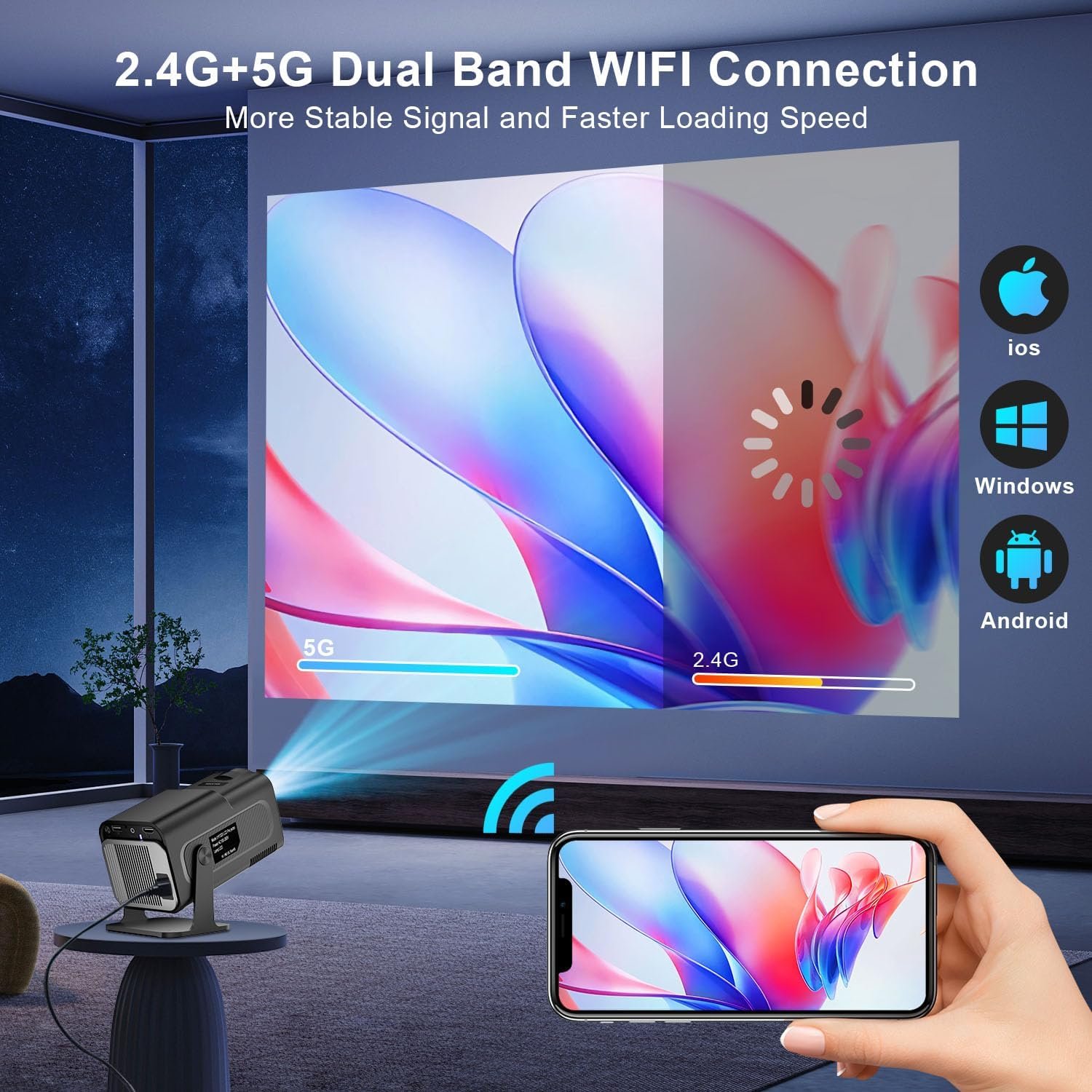 جهاز عرض ذكي 4K 1080P مع تطبيقات مدمجة، بلوتوث واي فاي، كيستون تلقائي، عرض قصير وقابل للتعديل 270° - صغير محمول للأفلام الخارجية HY320 HY300 (أسود) - صورة 7