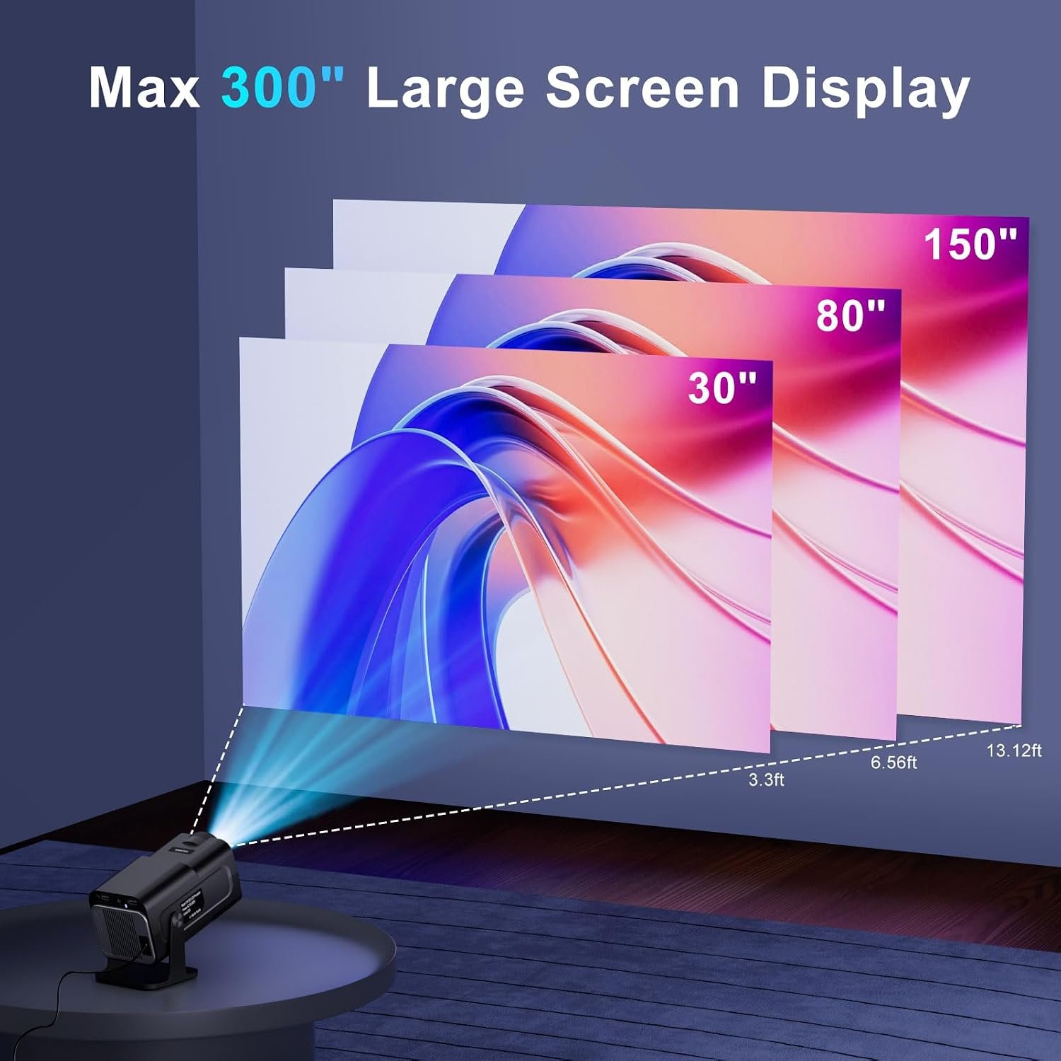 جهاز عرض ذكي 4K 1080P مع تطبيقات مدمجة، بلوتوث واي فاي، كيستون تلقائي، عرض قصير وقابل للتعديل 270° - صغير محمول للأفلام الخارجية HY320 HY300 (أسود) - صورة 6