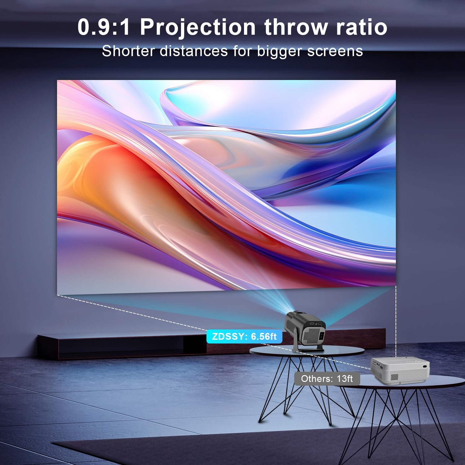 جهاز عرض ذكي 4K 1080P مع تطبيقات مدمجة، بلوتوث واي فاي، كيستون تلقائي، عرض قصير وقابل للتعديل 270° - صغير محمول للأفلام الخارجية HY320 HY300 (أسود) - صورة 10