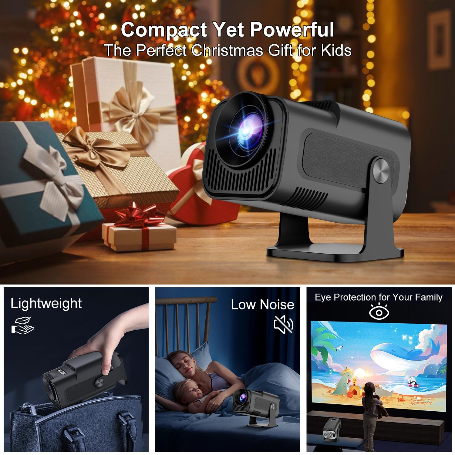 جهاز عرض ذكي 4K 1080P مع تطبيقات مدمجة، بلوتوث واي فاي، كيستون تلقائي، عرض قصير وقابل للتعديل 270° - صغير محمول للأفلام الخارجية HY320 HY300 (أسود) - صورة 9