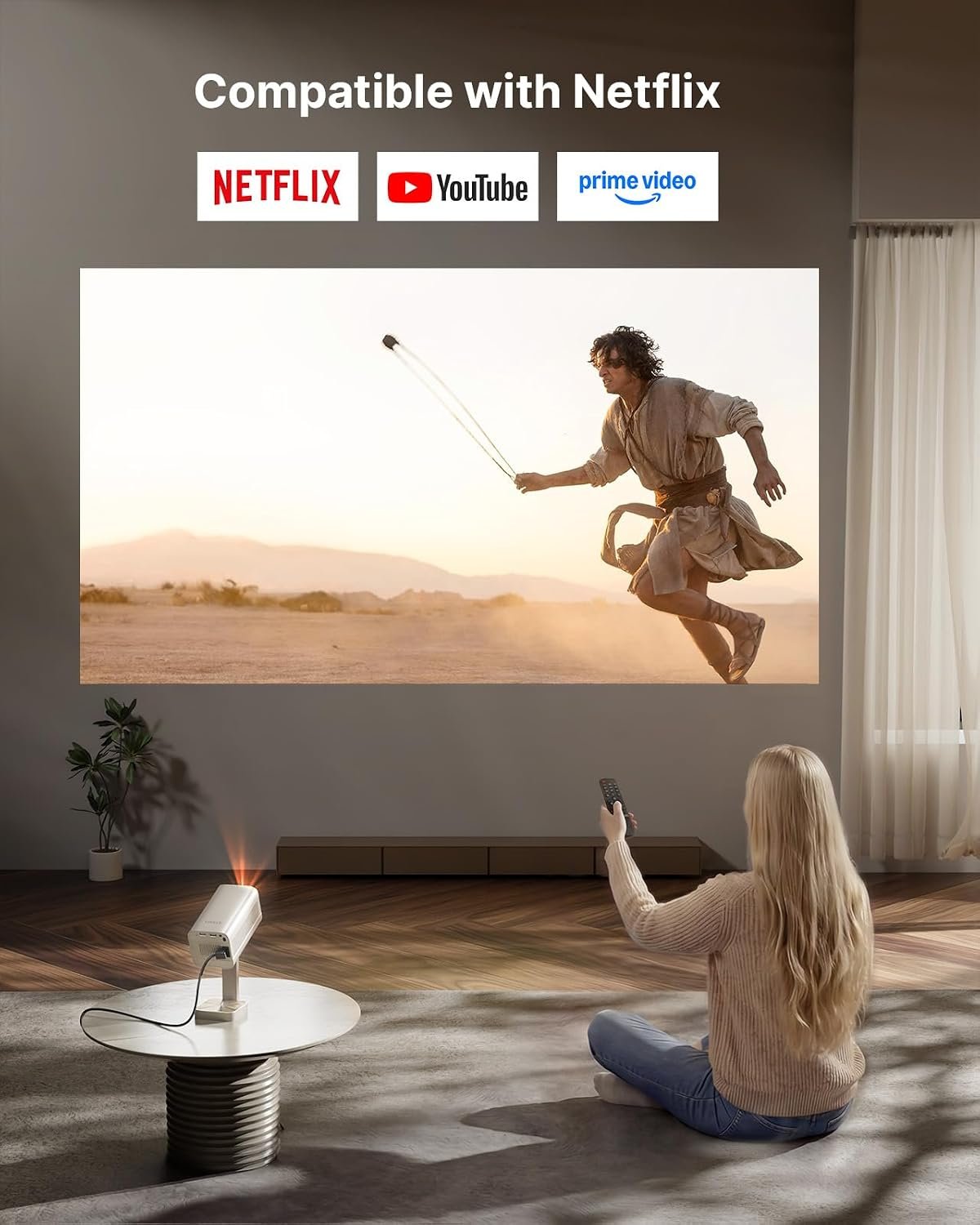 جهاز عرض صغير ذكي مع واي فاي وبلوتوث من فوبلز نيتف 1080P 4K يدعم جهاز عرض خارجي محمول مع حامل، جهاز عرض صوتي بتقنية الذكاء الاصطناعي دويبي للافلام المنزلية - صورة 8