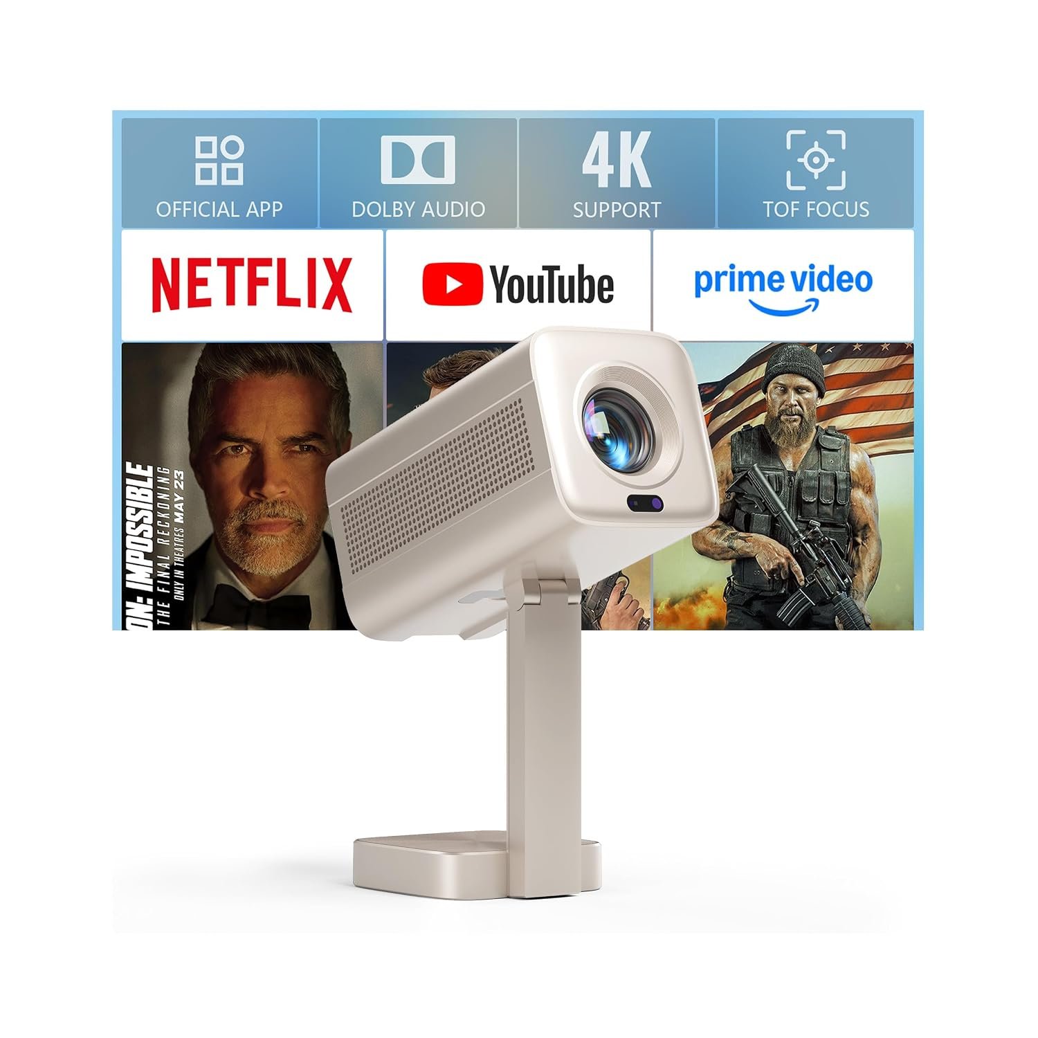 جهاز عرض صغير ذكي مع واي فاي وبلوتوث من فوبلز نيتف 1080P 4K يدعم جهاز عرض خارجي محمول مع حامل، جهاز عرض صوتي بتقنية الذكاء الاصطناعي دويبي للافلام المنزلية - صورة 10