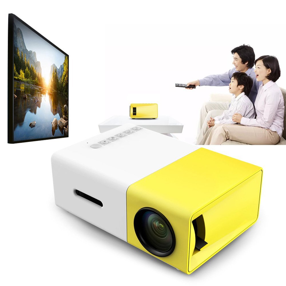 جهاز بروجيكتور محمول صغير ال سي دي مع منافذ USB/اس دي/ايه في/HDMI، اصفر، YG-300، 320 x 240 - صورة 3
