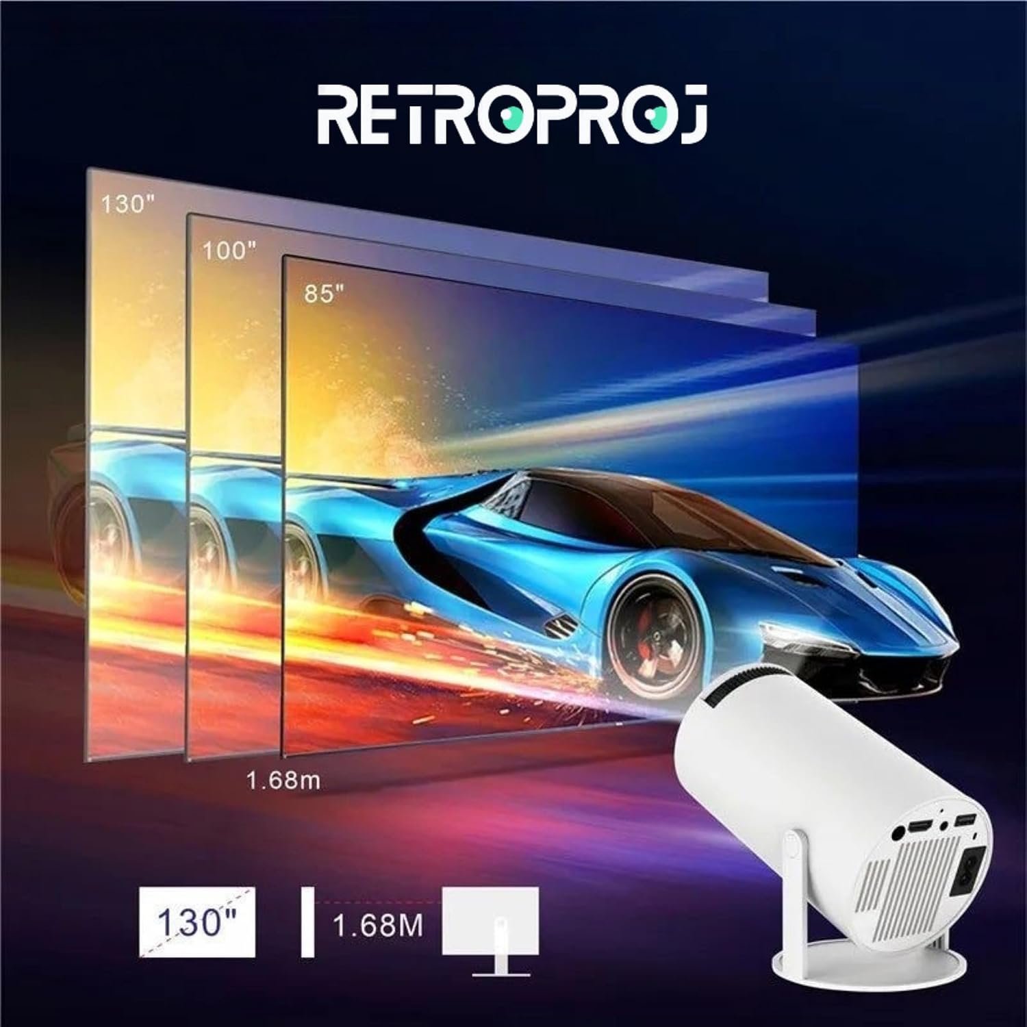 جهاز عرض HY300 برو صغير محمول واي فاي 6 من ريتروبروج، جهاز عرض ليد 1080P، بلوتوث 5.2، USB، مثالي للسينما المنزلية والأفلام والمسلسلات والعروض التقديمية - صورة 4