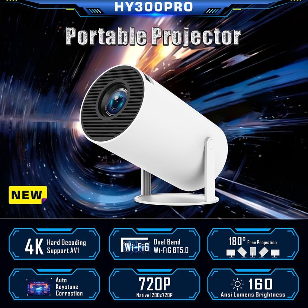 جهاز عرض محمول HY300 برو 720P بنظام تشغيل اندرويد 11.0 وواي فاي 6 وبلوتوث 5.0 للمسرح المنزلي وتصحيح الانحراف التلقائي بزاوية 180 درجة وشاشة مفتوحة 130 انش من اوكلوبفز، 1280 x... - صورة 3