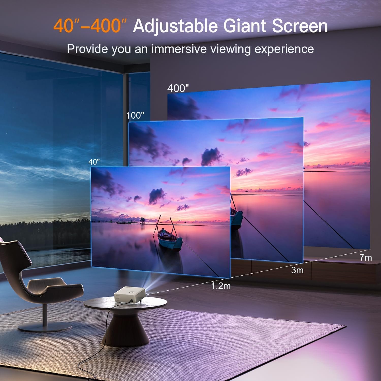 جهاز عرض ذكي محمول بتقنية الذكاء الاصطناعي اوتو فوكاس كيستون 26000 لتر 1080P بدقة 4K يدعم السينما المنزلية الخارجية مع حامل ثلاثي القوائم لأجهزة iOS واندرويد وتي في ستيك - صورة 6