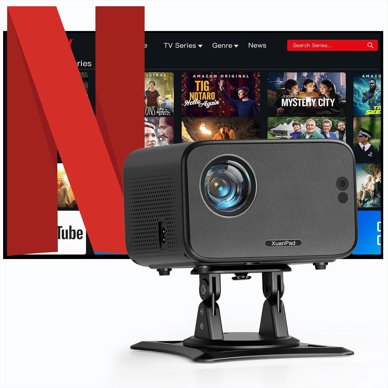 جهاز عرض ذكي محمول بتقنية الذكاء الاصطناعي اوتو فوكاس كيستون 26000 لتر 1080P بدقة 4K يدعم السينما المنزلية الخارجية مع حامل ثلاثي القوائم لأجهزة iOS واندرويد وتي في ستيك - صورة 8