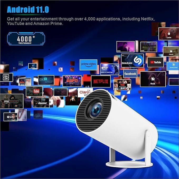 جهاز عرض صغير محمول 4K 1080P FHD يدعم اندرويد 11 ونتفليكس - واي فاي 6، بلوتوث 5.0، دوران 180 درجة، جهاز عرض مسرح منزلي صغير مع تصحيح انحراف تلقائي - صورة 9