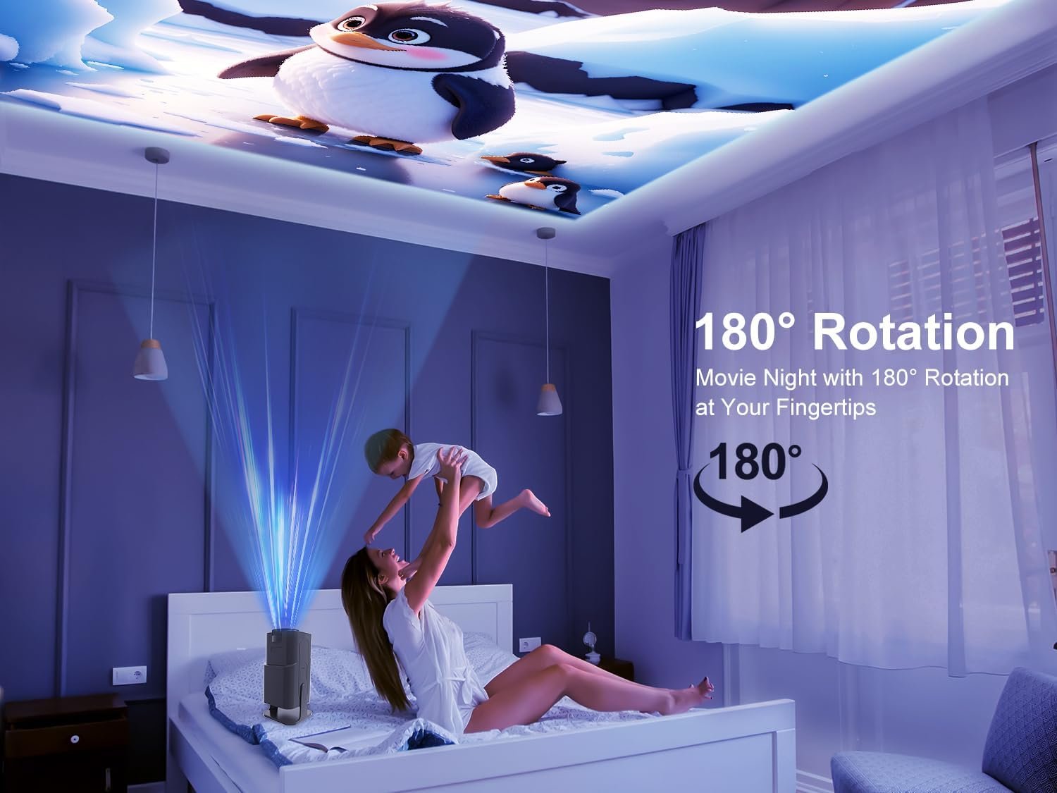 جهاز عرض فيديو صغير 4K مع اندرويد 11 اصلي 1080P محمول بخاصية الانحراف التلقائي واي فاي 6 بلوتوث 5.0 390 ANSI 150 انش تصميم دوران 180 درجة، 1920 x 1080، أسود - صورة 5