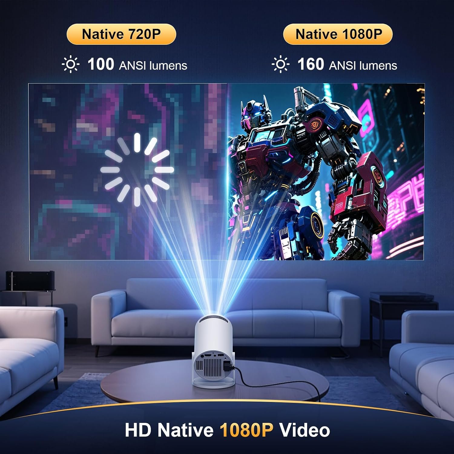 جهاز عرض صغير يدعم دقة 4K وFHD بنظام أندرويد 11 مع واي فاي 6 مزدوج النطاق وبلوتوث 5.2، جهاز عرض سينما منزلي/ جهاز عرض خارجي للموبايل، جهاز عرض ذكي للفيديو مع قدرة دوران 180 درجة... - صورة 2