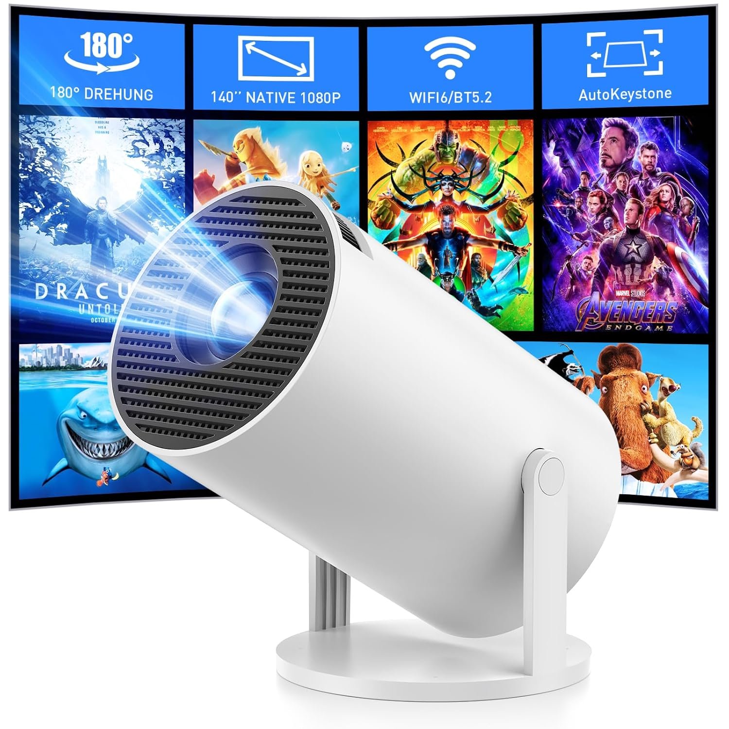 جهاز عرض صغير يدعم دقة 4K وFHD بنظام أندرويد 11 مع واي فاي 6 مزدوج النطاق وبلوتوث 5.2، جهاز عرض سينما منزلي/ جهاز عرض خارجي للموبايل، جهاز عرض ذكي للفيديو مع قدرة دوران 180 درجة... - صورة 8