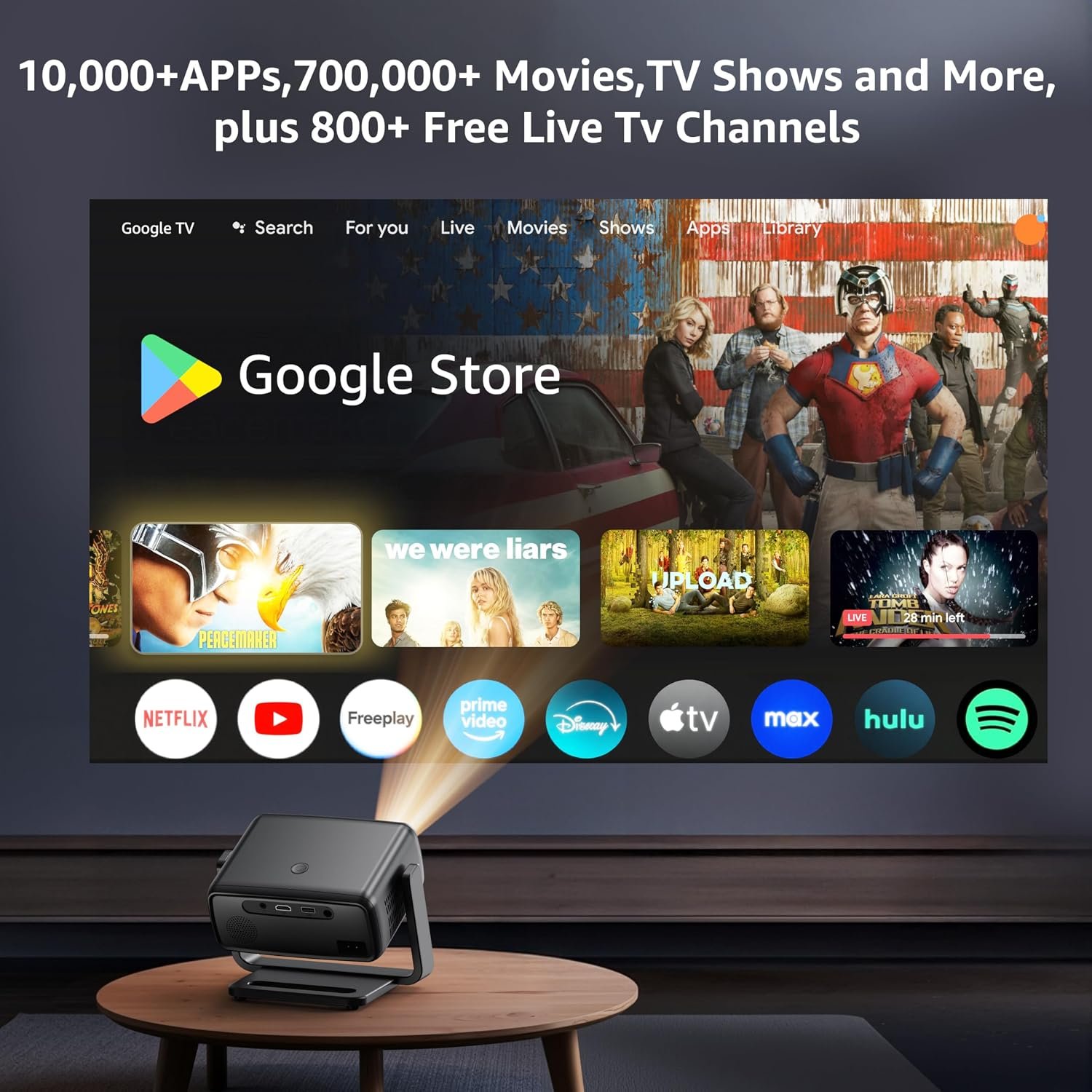 جهاز عرض 4K من بولوتش مع واي فاي وبلوتوث، جهاز عرض ذكي مع تركيز تلقائي وتحكم صوتي، اكثر من 10000 تطبيق للافلام والمسرح المنزلي، جهاز عرض صغير محمول للاماكن الداخلية والخارجية... - صورة 3