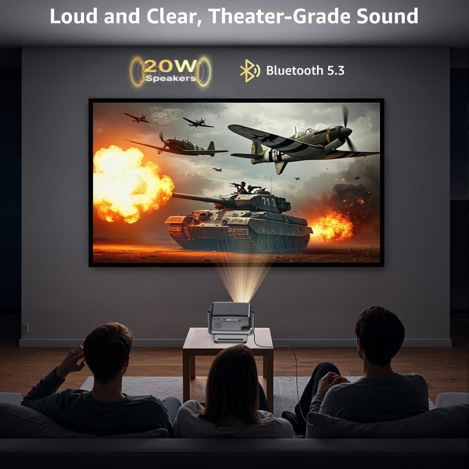 جهاز عرض 4K من بولوتش مع واي فاي وبلوتوث، جهاز عرض ذكي مع تركيز تلقائي وتحكم صوتي، اكثر من 10000 تطبيق للافلام والمسرح المنزلي، جهاز عرض صغير محمول للاماكن الداخلية والخارجية... - صورة 7